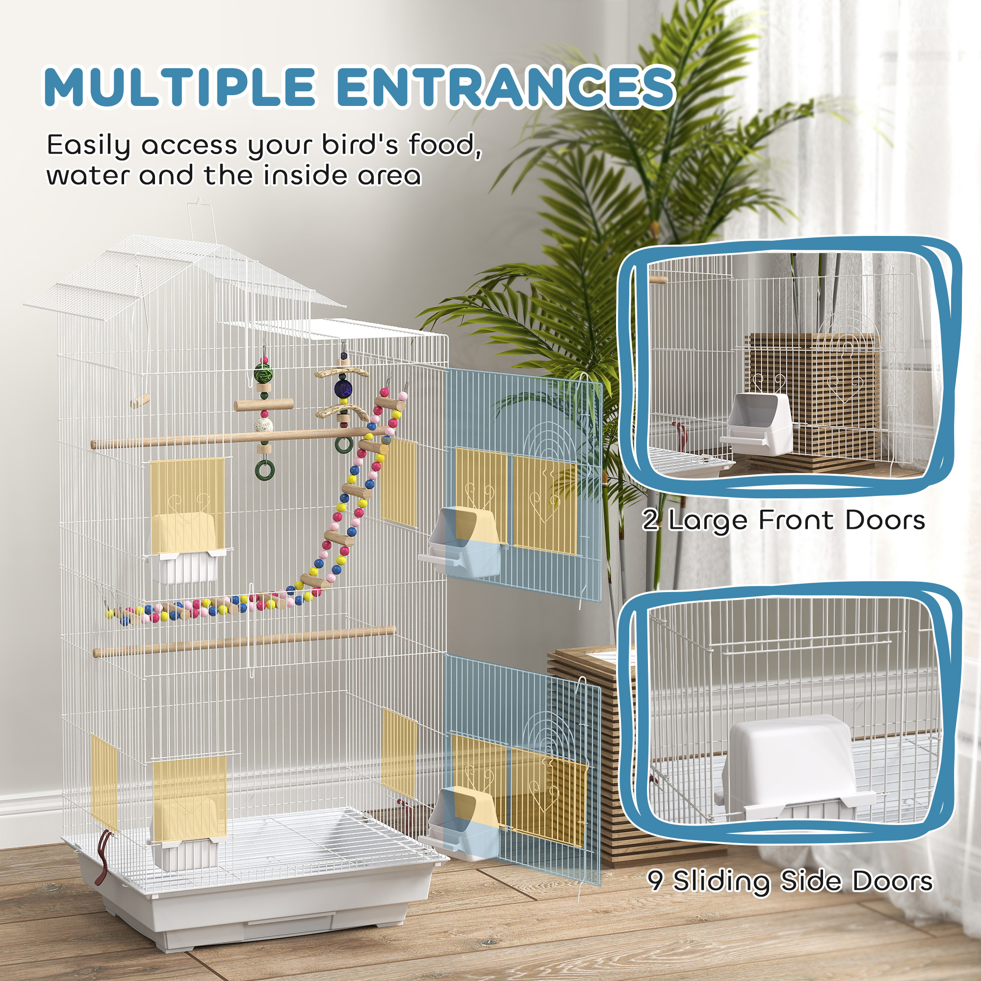 39" Bird Cage for Budgie, Cockatiel, Conure, Small Birds, with Ladder, Swing, Toys, Perches, Tray, Feeding Bowls, Handle - Image 7