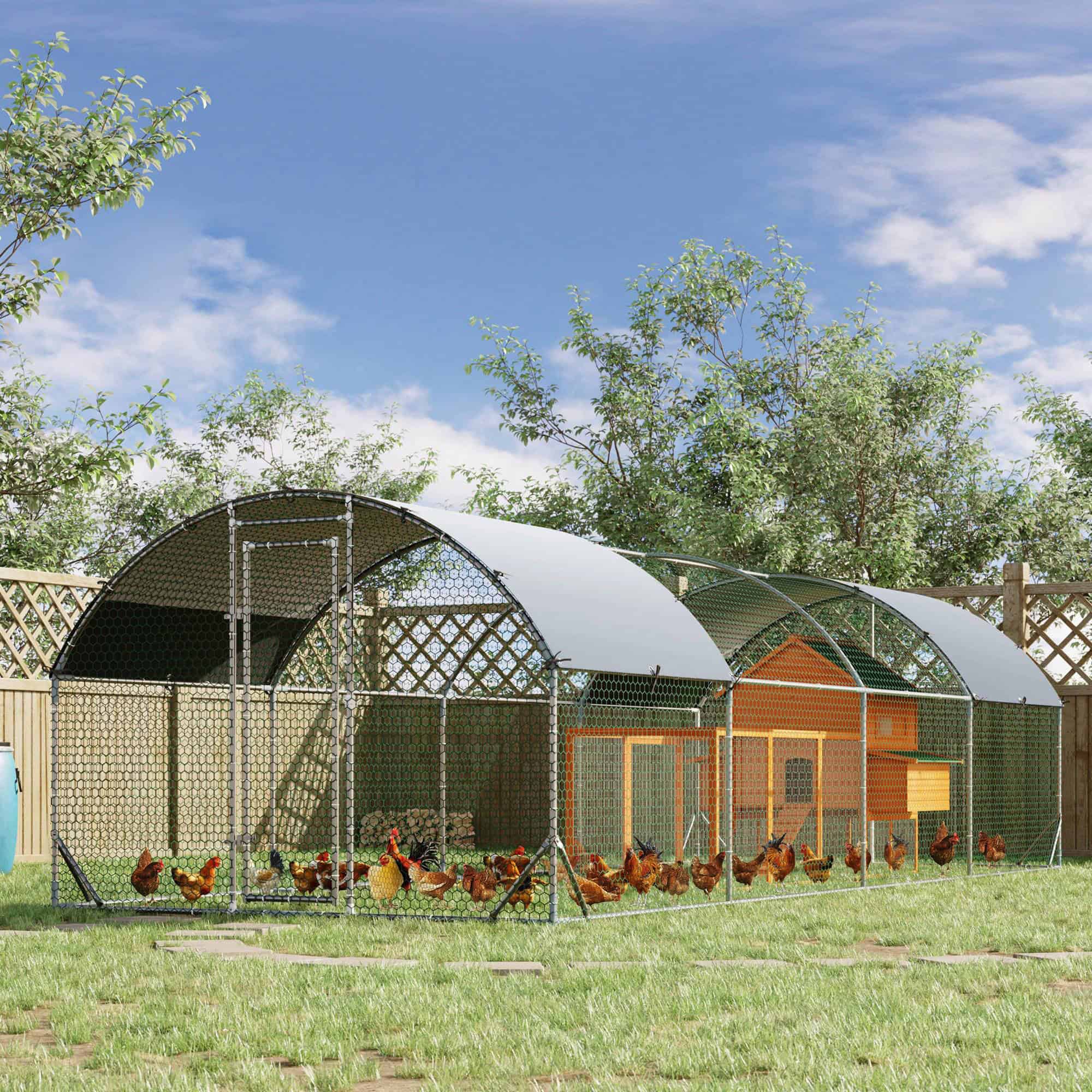 Galvanized Large Metal Chicken Coop Cage Walk-in Enclosure Poultry Hen Run House Playpen Rabbit Hutch with Cover for Outdoor Backyard 9.2' x 24.9' x 6.5' Silver