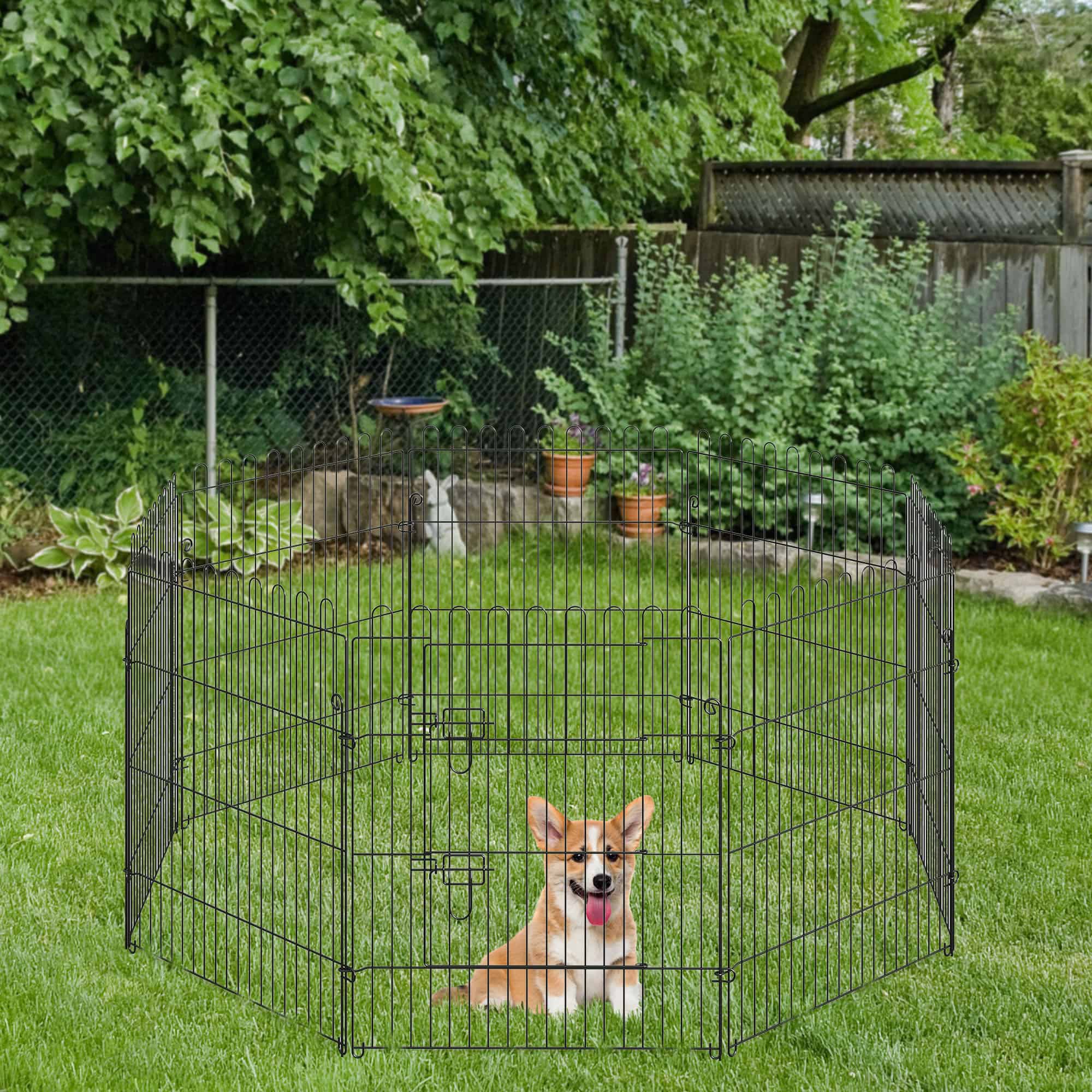 30inch 8-Panel Octagon Pet Exercise Playpen Crate Foldable Dog Cage Pen Puppy Kennel, Black - Image 8