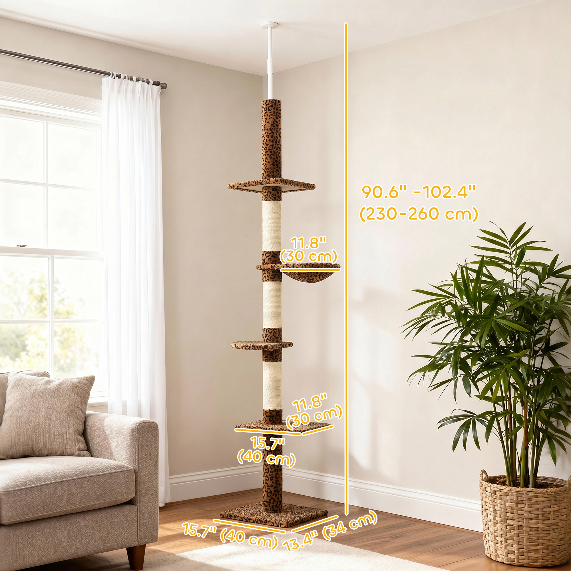 8.5ft Cat Climbing Tree 5-Tier Kitty Activity Center with Scratching Post, Leopard Print