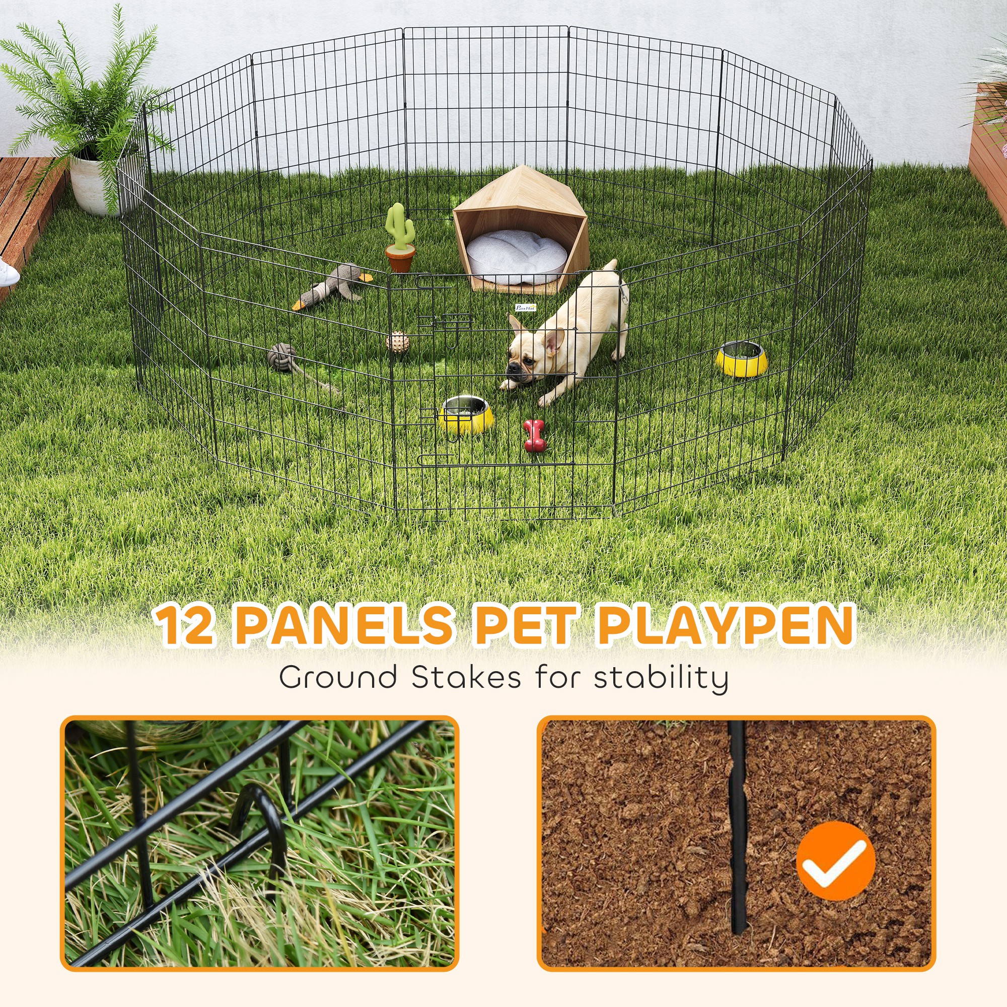 30inch Foldable Metal Exercise Pet Playpen Yard Dog Puppy Kennel Cage 12 Panel