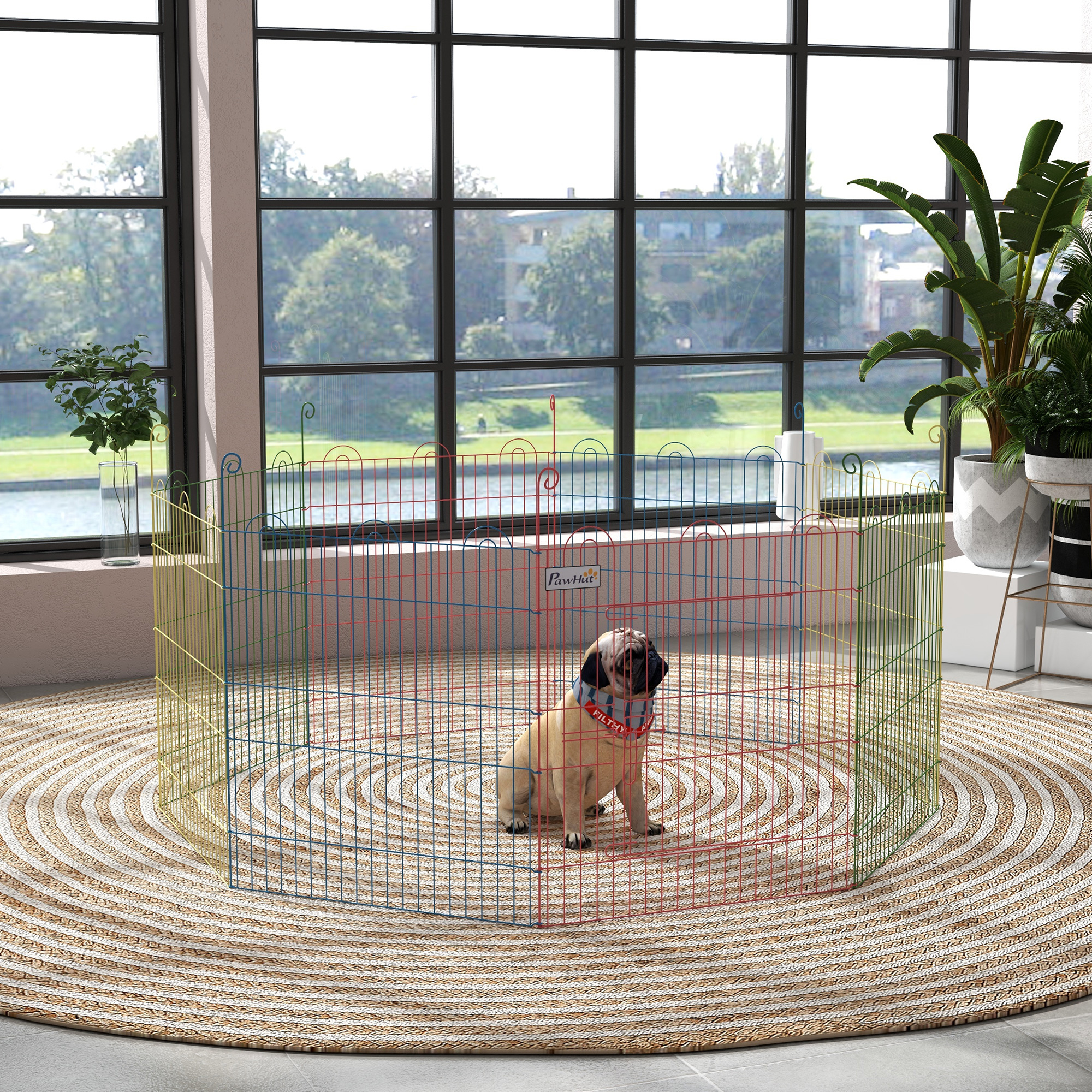 Metal Pet Playpen Portable Octagon Dog Exercise Fence Multi-colored