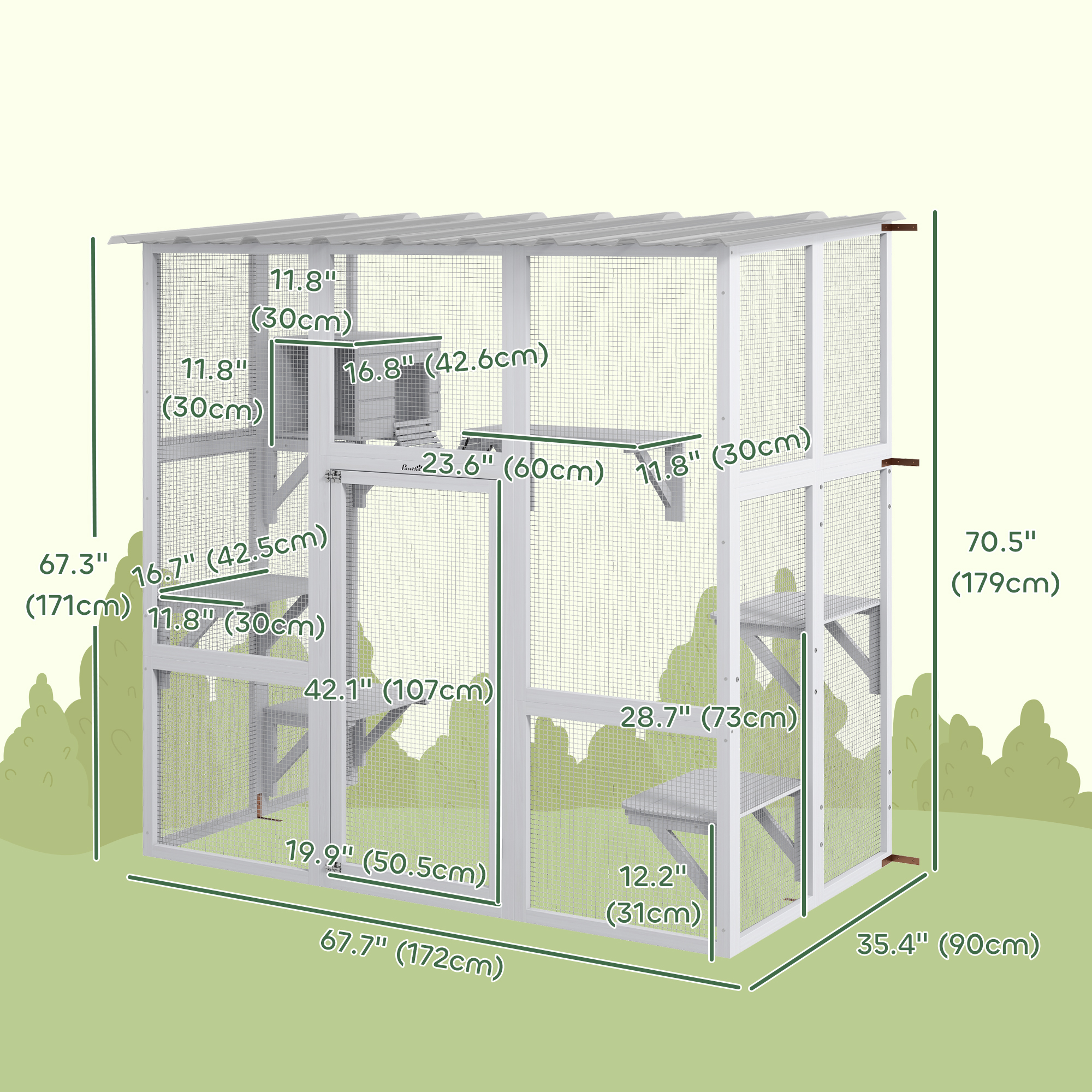 Large Outdoor Catio, Cat Window Box with Weatherproof Roof, Bridge, Resting Box, Platforms, for 2 Kittens, White