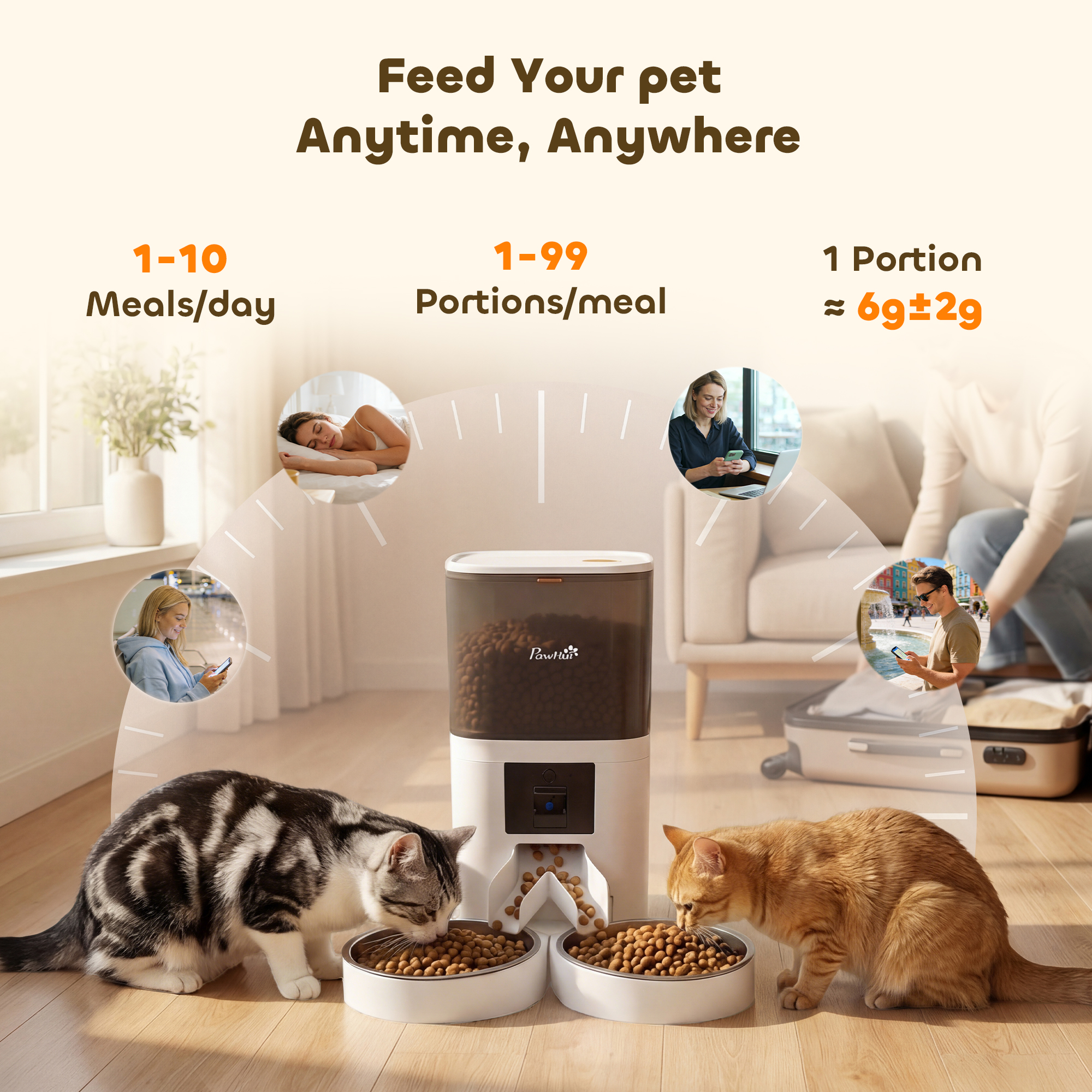 Automatic Cat Feeder for 2 Cats with HD Camera，2.4G & 5G WiFi Pet Food Dispenser 6L APP Control