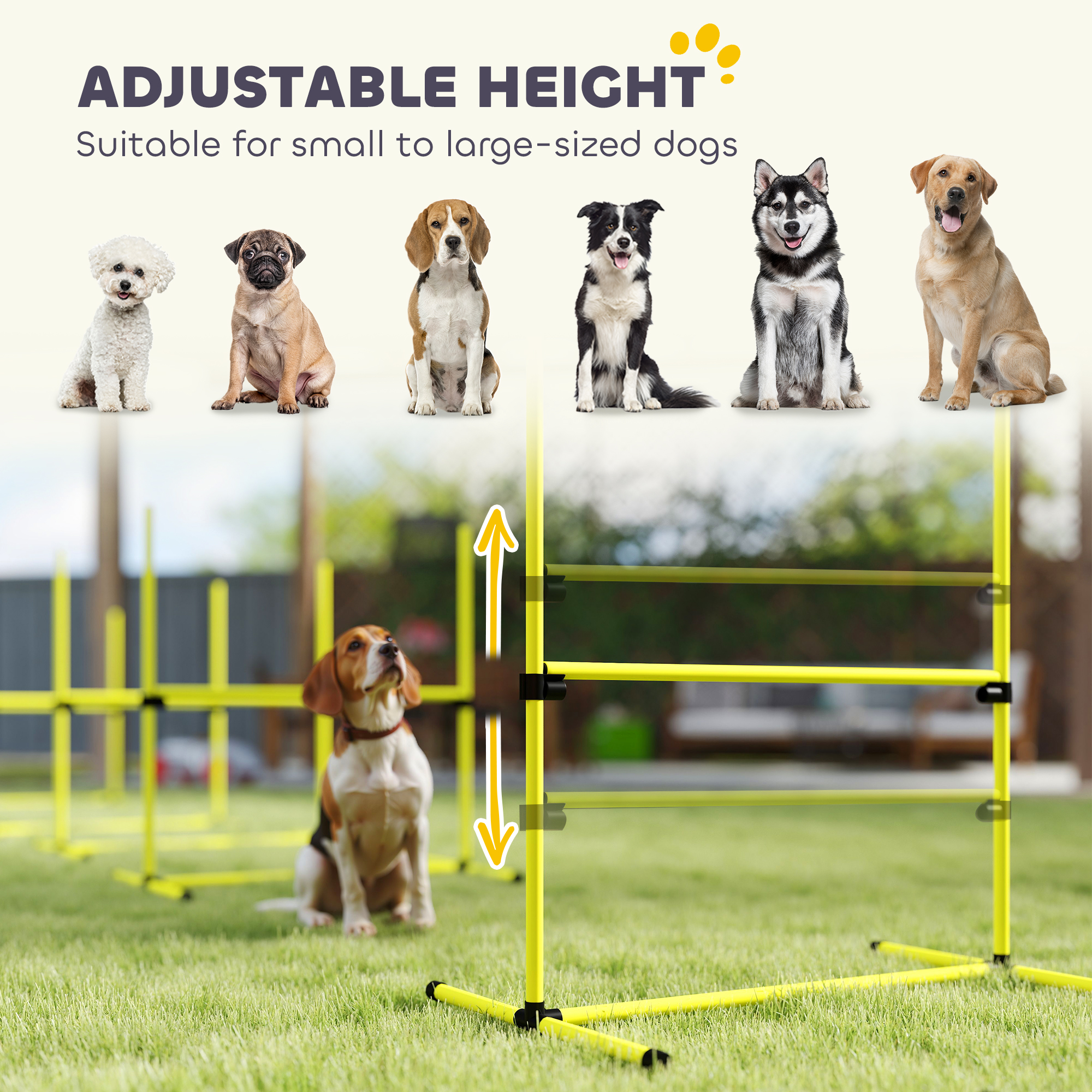 Set of 4 Dog Agility Training Equipment Adjustable Jump Bar Pet Exercise Kit with Carrying Bag (Yellow)