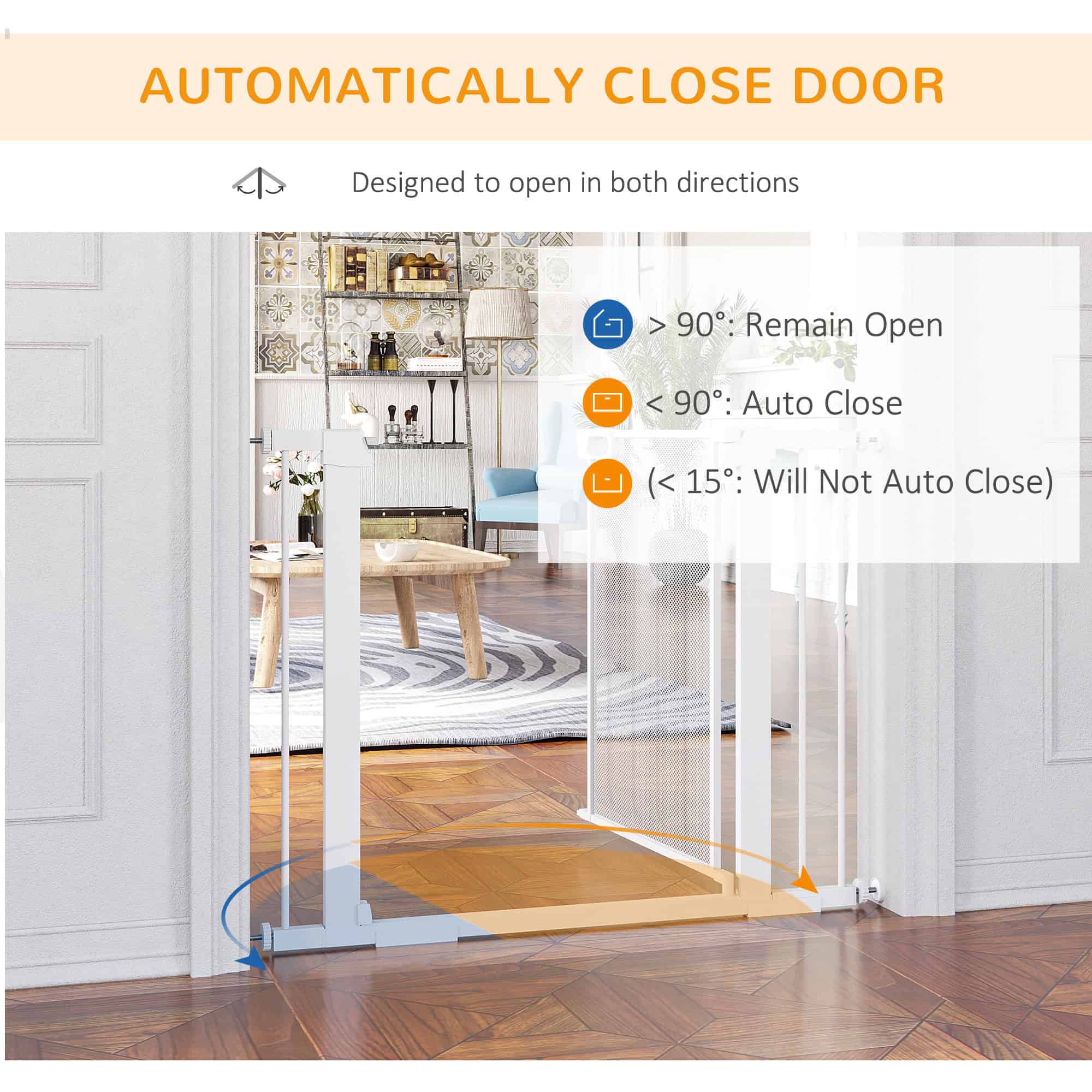 29.5"-40.6" Metal Pet Gate, Dog Gate with Auto Closing Door, Double Locking, for Doorways, Stairs, Hallways, White