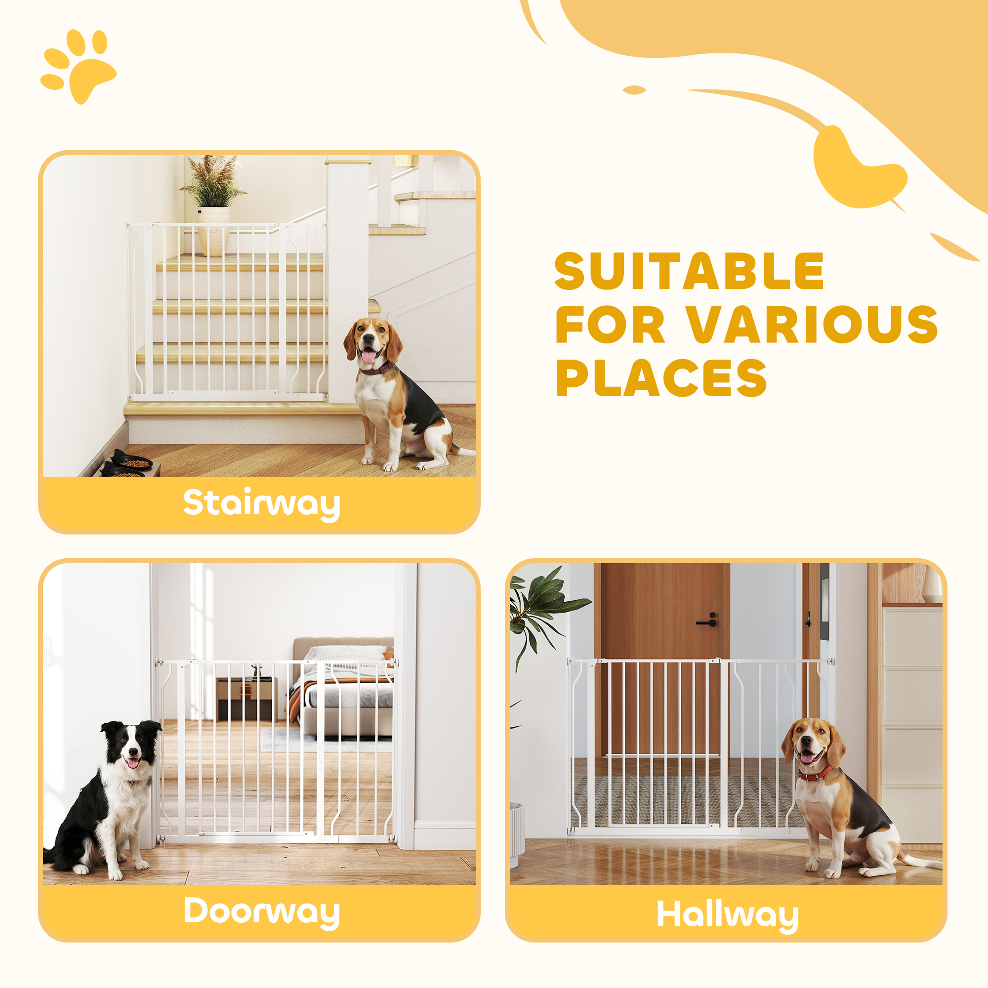 30"- 45" Easy Install Pet Gate w/ Door & Double Locking System, Extra Wide Dog Gate for Stairs, Hallways, White