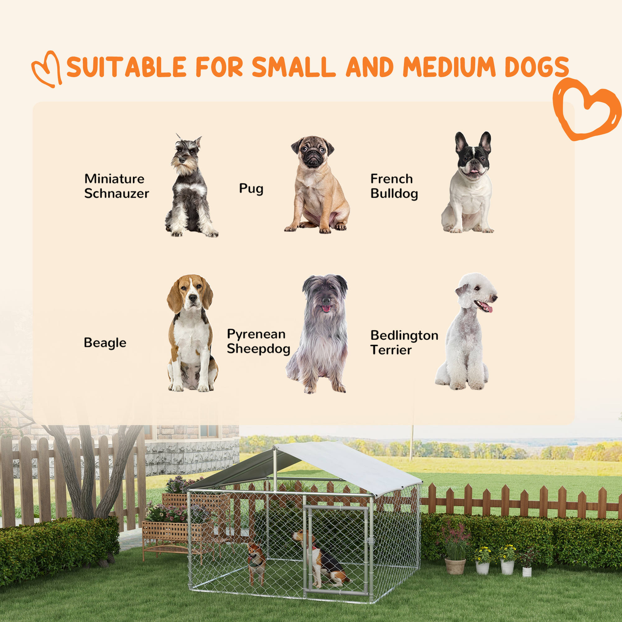 6.6' x 6.6' x 4.9' Outdoor Dog Kennel Heavy Duty Galvanized Steel Chain Link with UV-resistant Roof, Silver