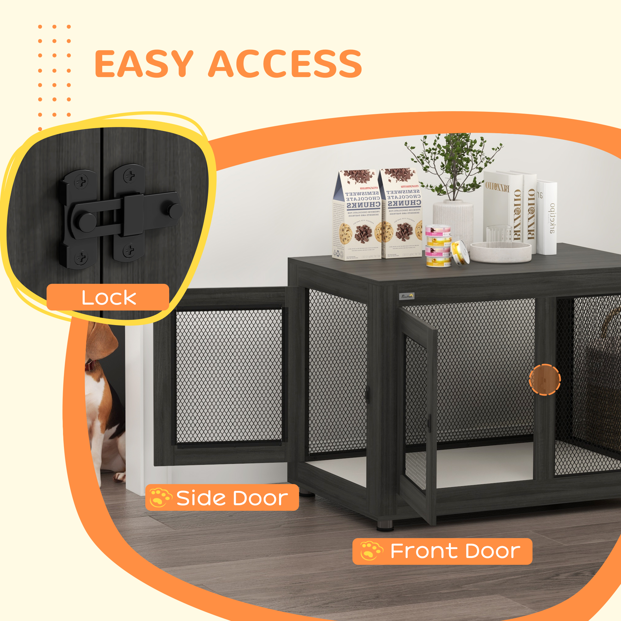 Pet Crate End Table with Water-resistant Cushion or Large Medium Dogs, Black