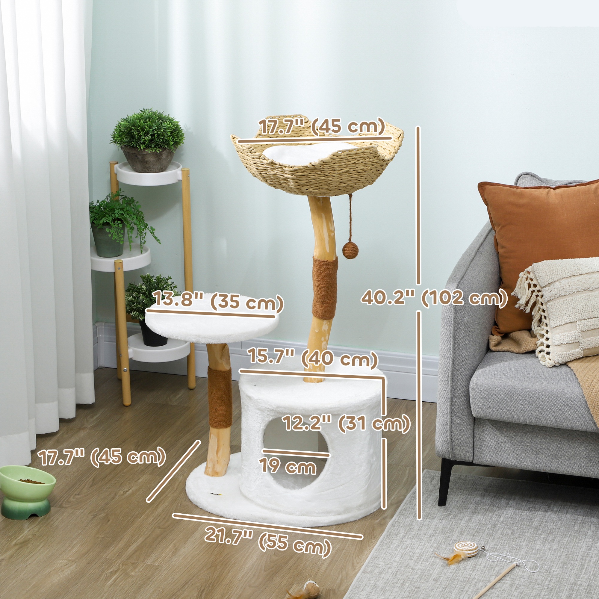 40" Real Wood Cat Tree, Cat Tower for Indoor Large Adult Cats with Scratching Posts, Condo, Perch, Washable Cushion