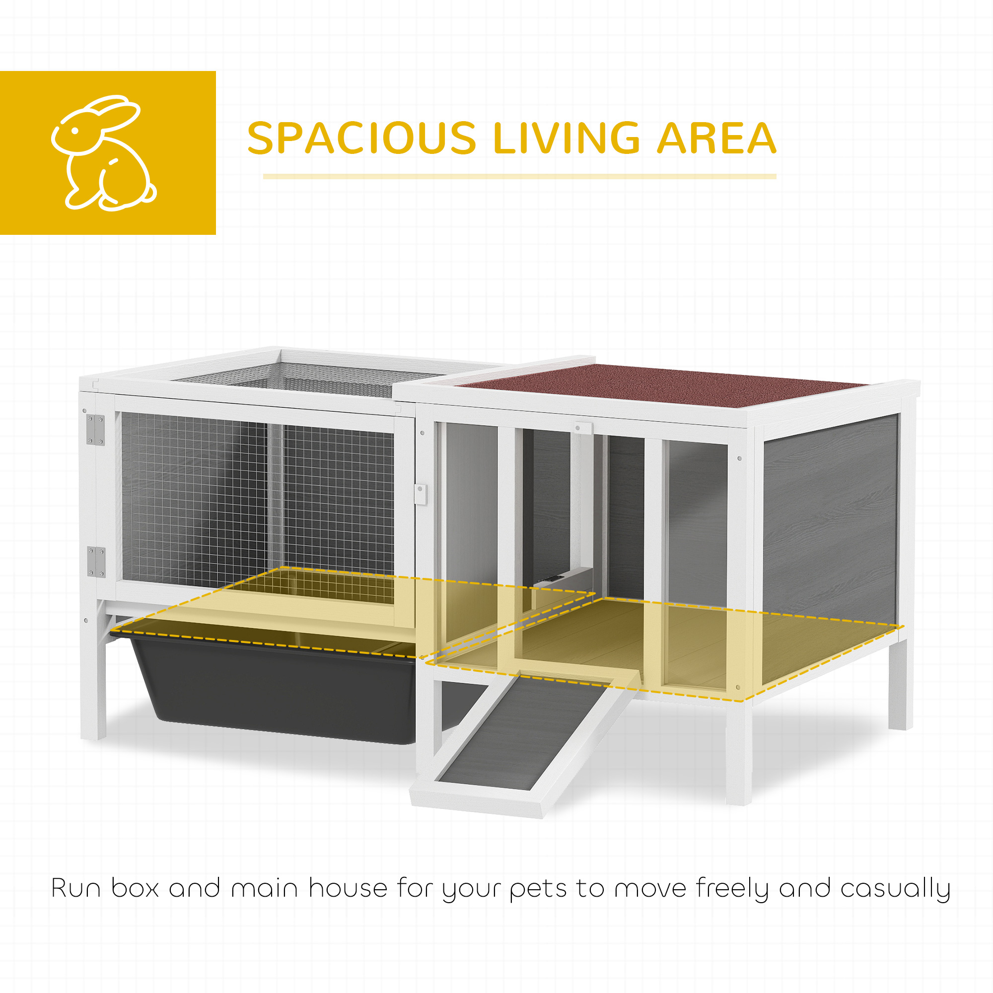 Rabbit Hutch, Wooden Guinea Pig Cage with Run, Openable Top, Pull Out Tray and Ramp, Water-Resistant Roof, Grey