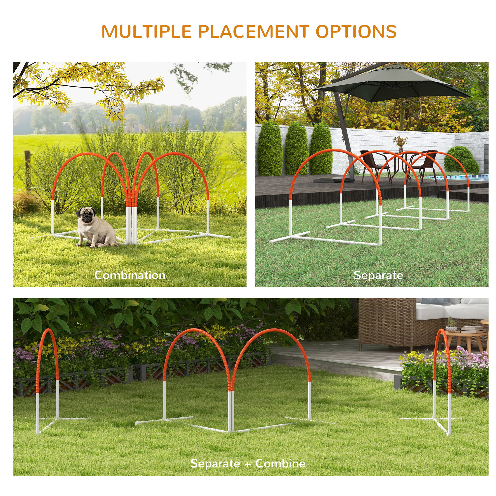 Dog Agility Kit Pet Obstacle Course Training Equipment Outdoor with Weave Poles, Carry Bag, Orange