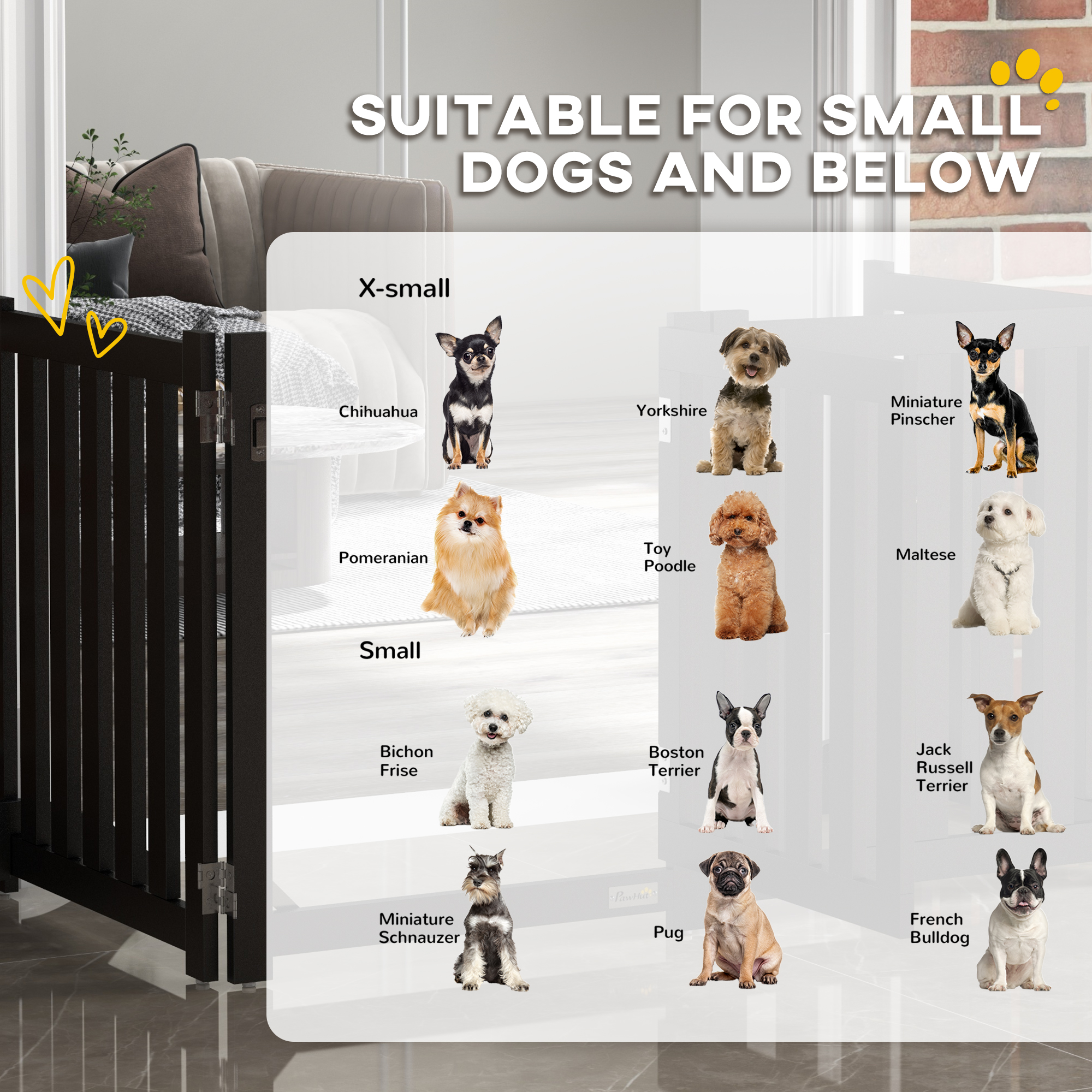 Foldable Dog Gate with Door, 4 Panels Fressstanding Pet Gate, Black