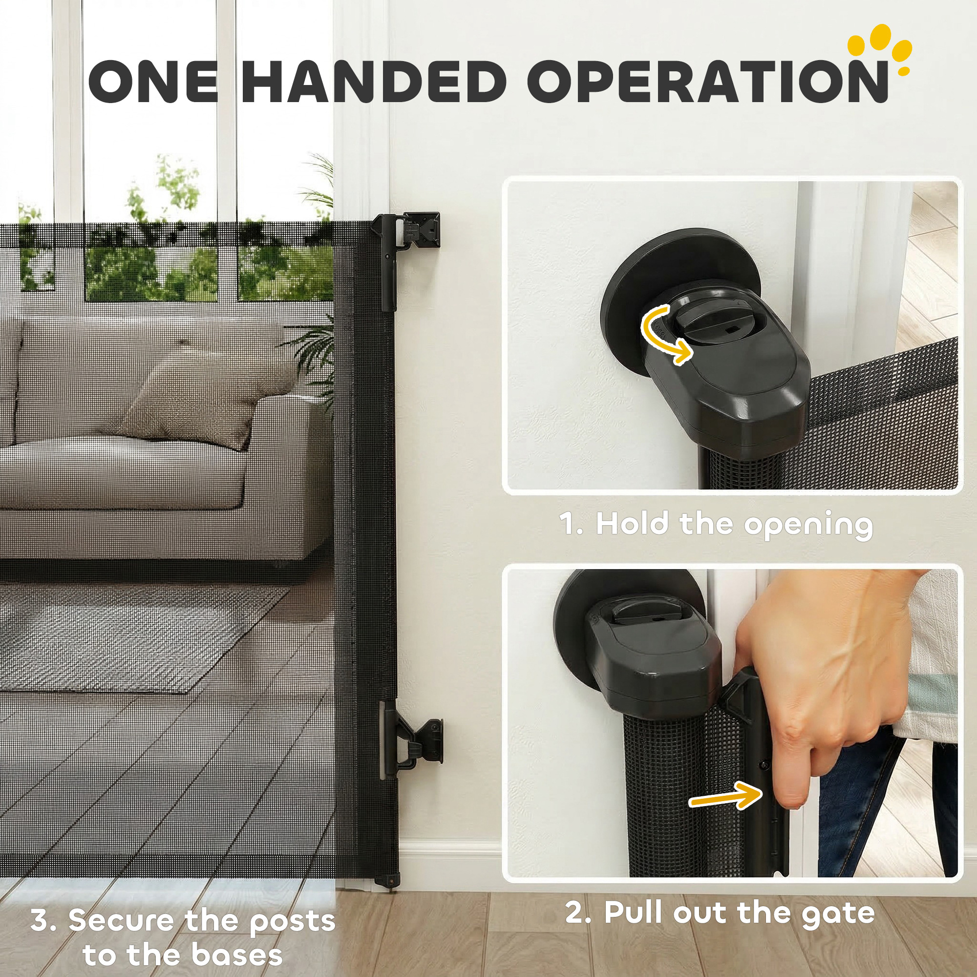 Retractable Dog Gate, 36.6" Tall, Extends to 55" Wide, Mesh Pet Gate with Single Hand Operation, for Stairs, Doorways