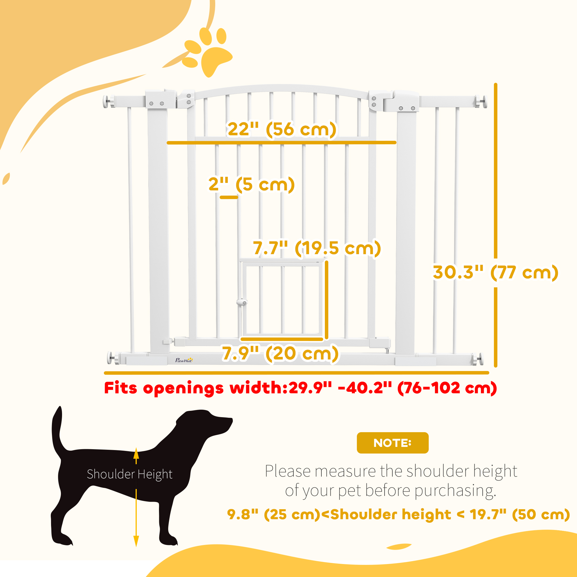 30"-41" Extra Wide Pet Gate with Small Door, 30" H Dog Gate with 3-Inch and 5.5-Inch Extension Kit