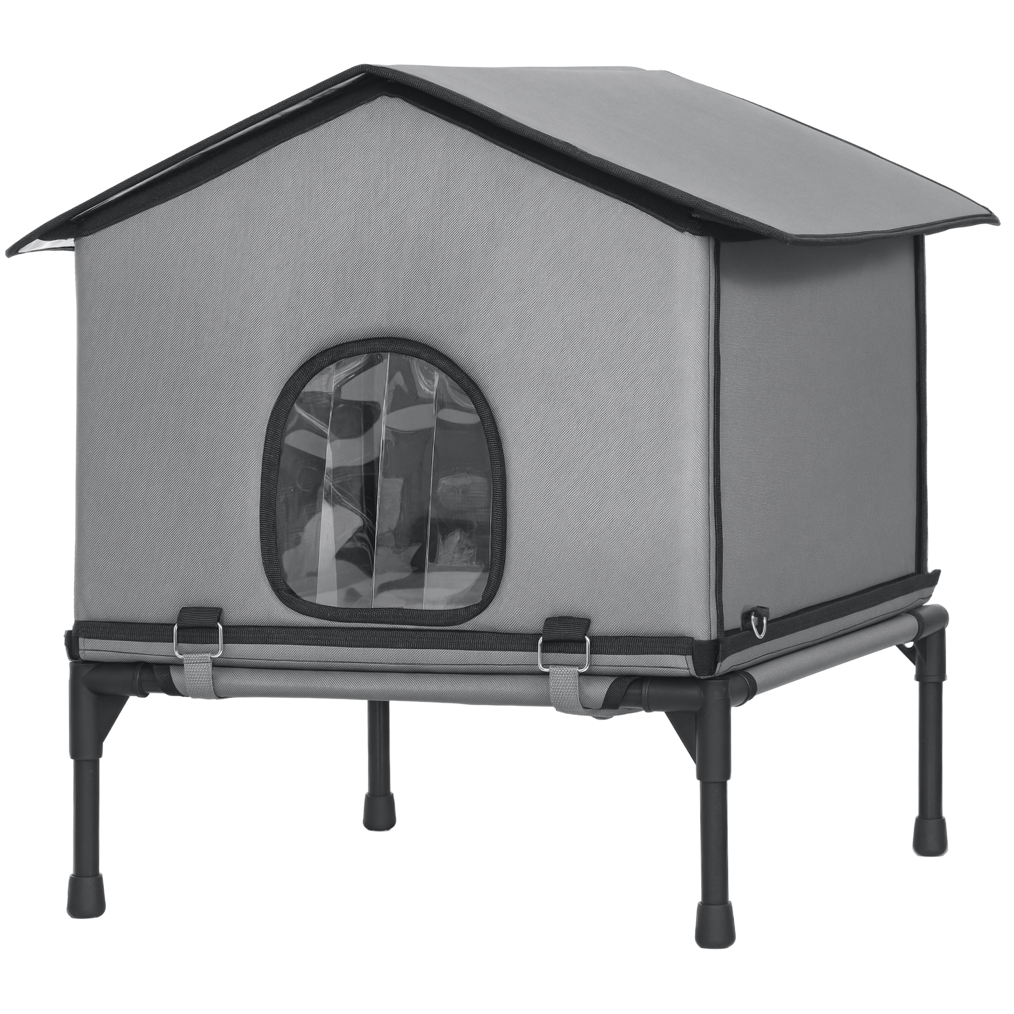 Outdoor Cat House, Waterproof Insulated Cat Kennel with Elevated Base, Foldable Feral Kitty Shelter for Kittens, Grey