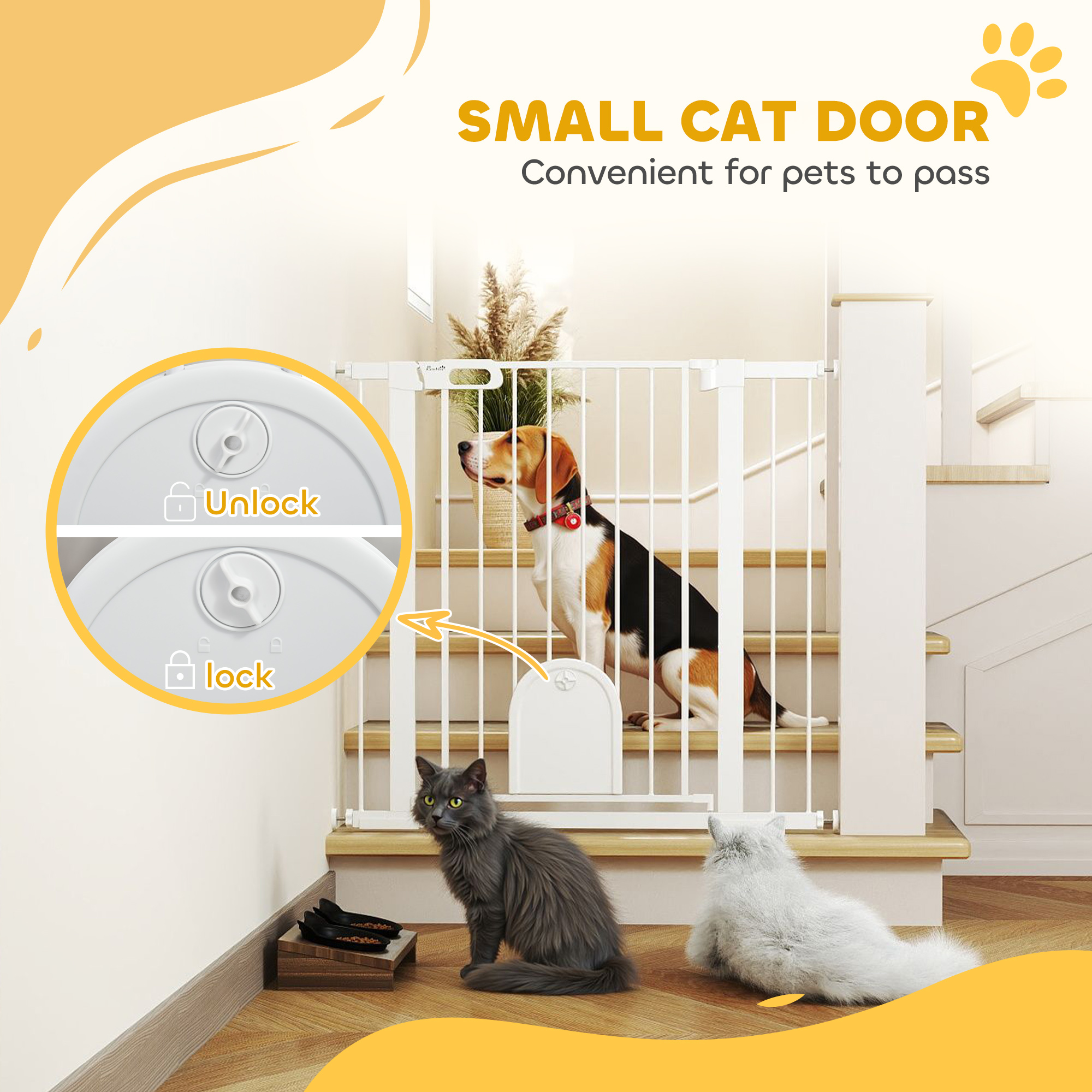 30"-41" Extra Wide Pet Gate Barrier with Small Door, 35"H Dog Gate with Safety Gate Barrier, Stair Pressure Fit, White
