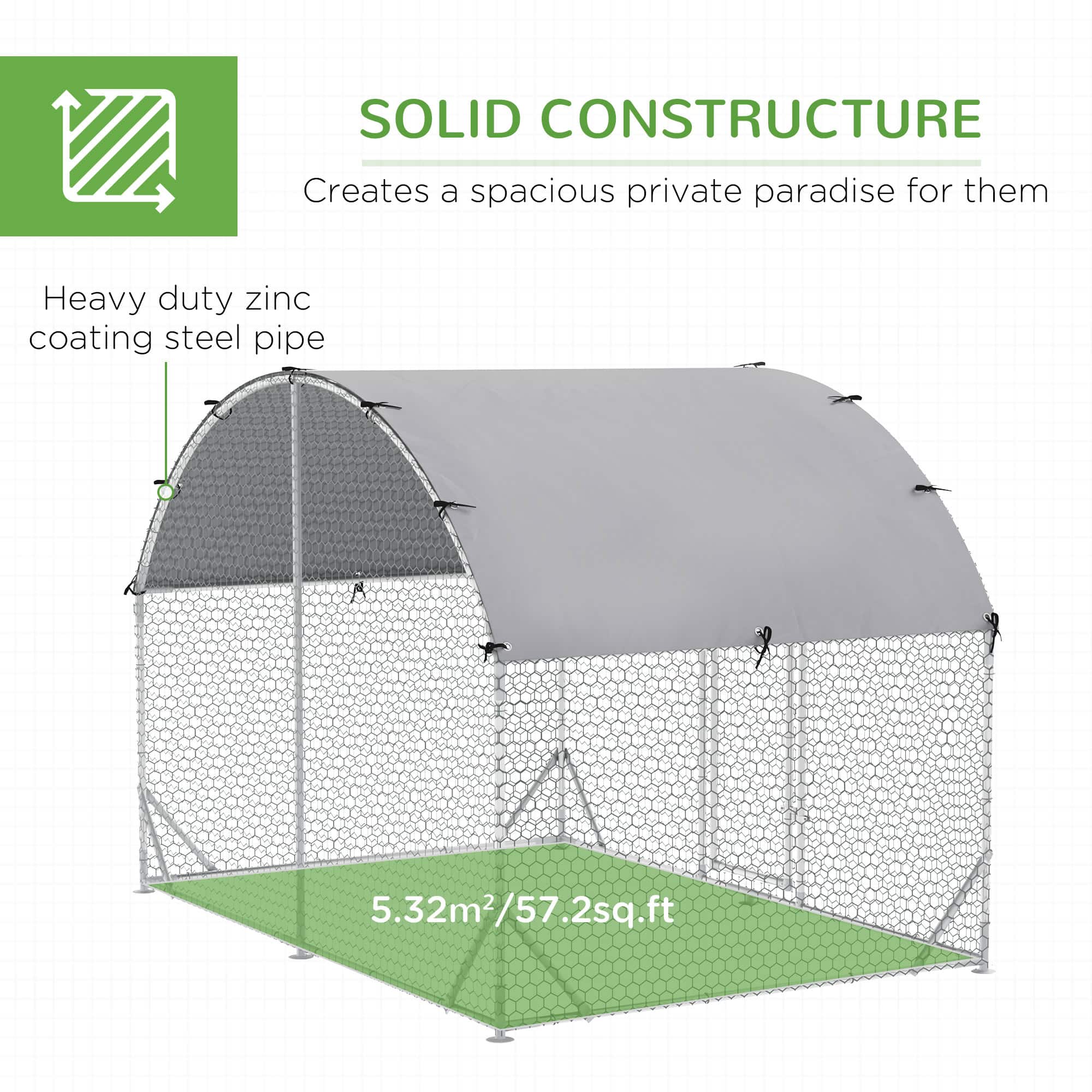 Galvanized Large Metal Chicken Coop Cage Walk-in Enclosure Poultry Hen Run House Playpen Rabbit Hutch with Cover for Outdoor Backyard 9.2' x 6.2' x 6.5' Silver