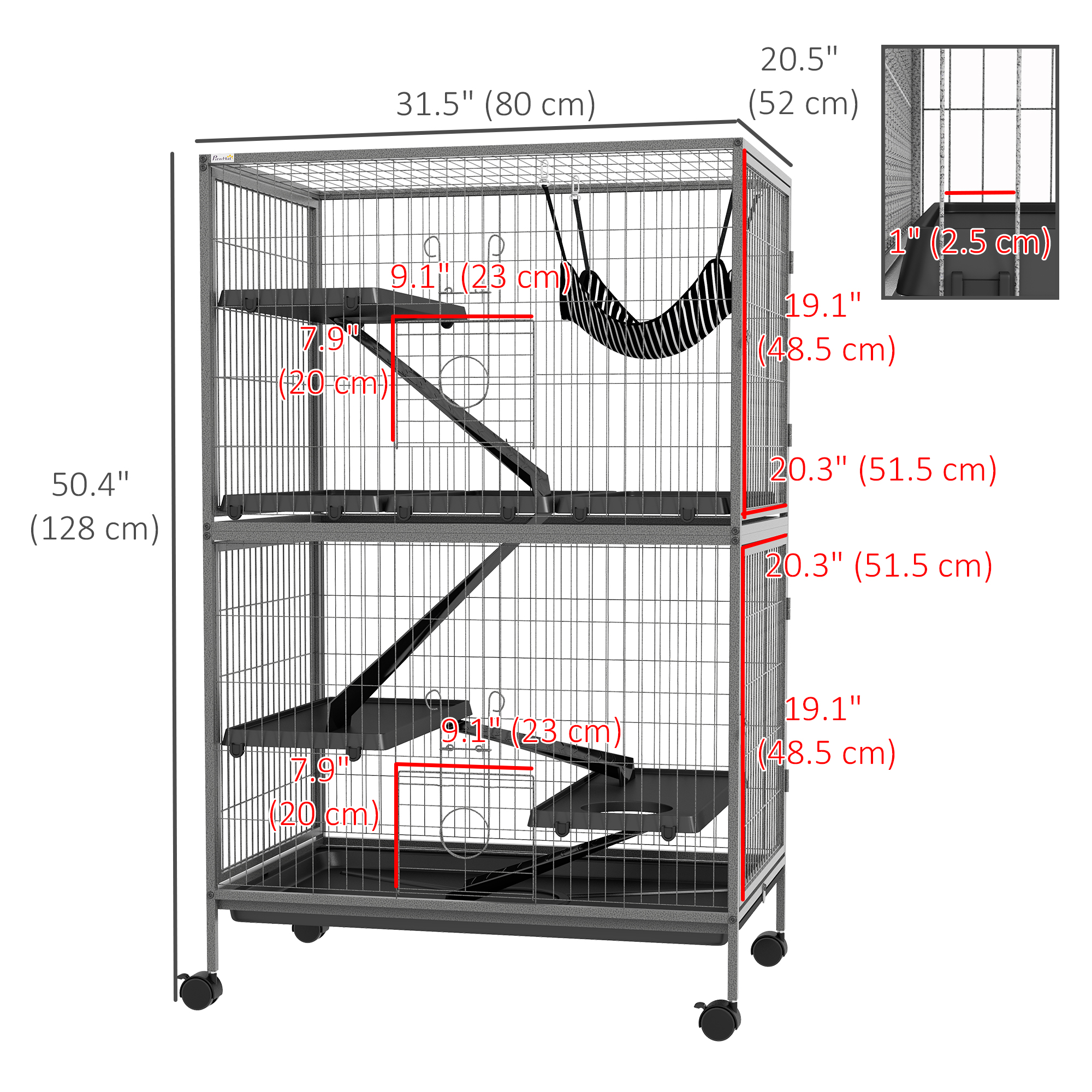 5-Tier Rolling Small Animal Cage, Deluxe Guinea Pig Cage, Ferret Cage for Mink Chinchilla Kitten Rabbit Grey