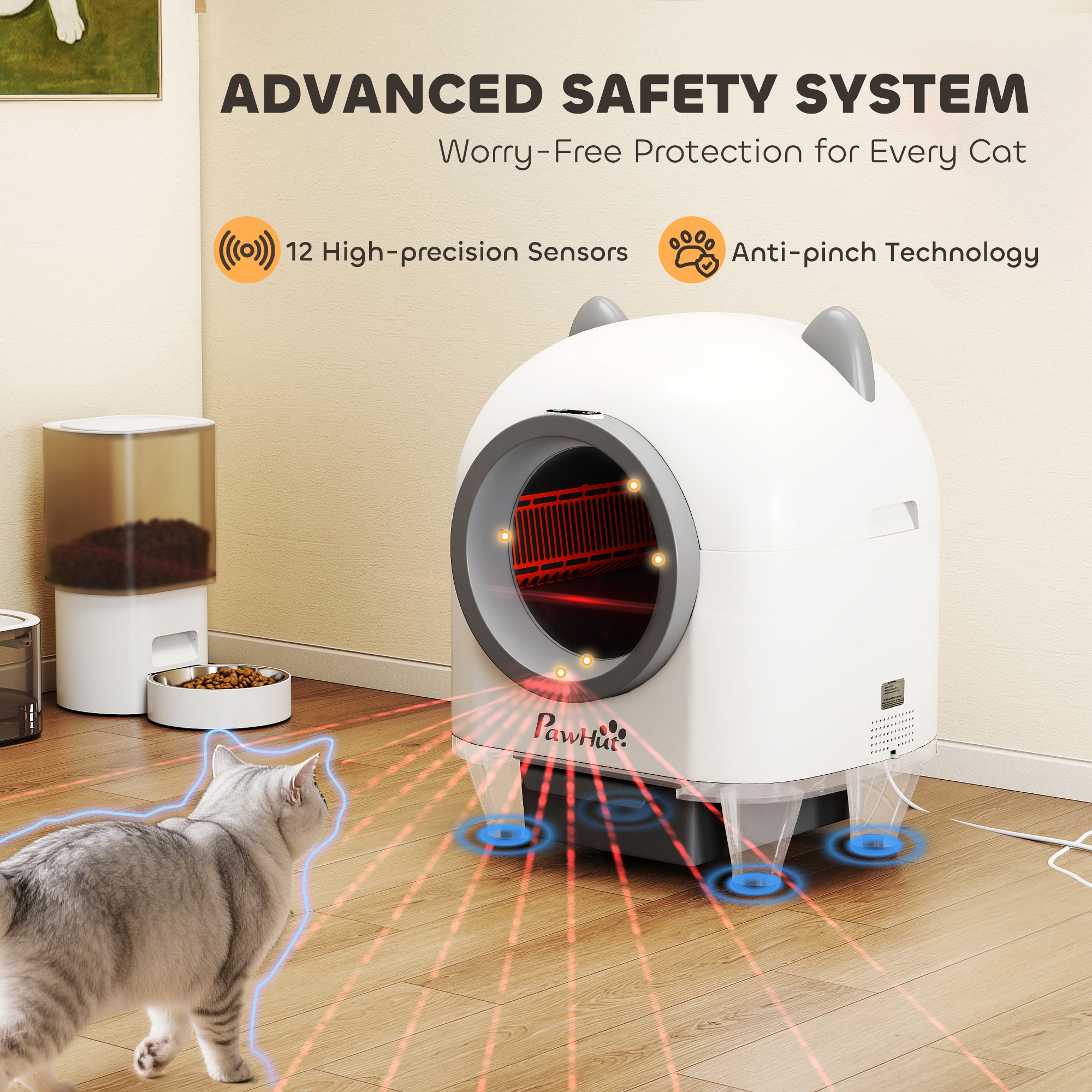 Automatic Cat Litter Box with App Control, Odor Isolation, Safety Protection, Anti-Pinch, 1 Roll Garbage Bag