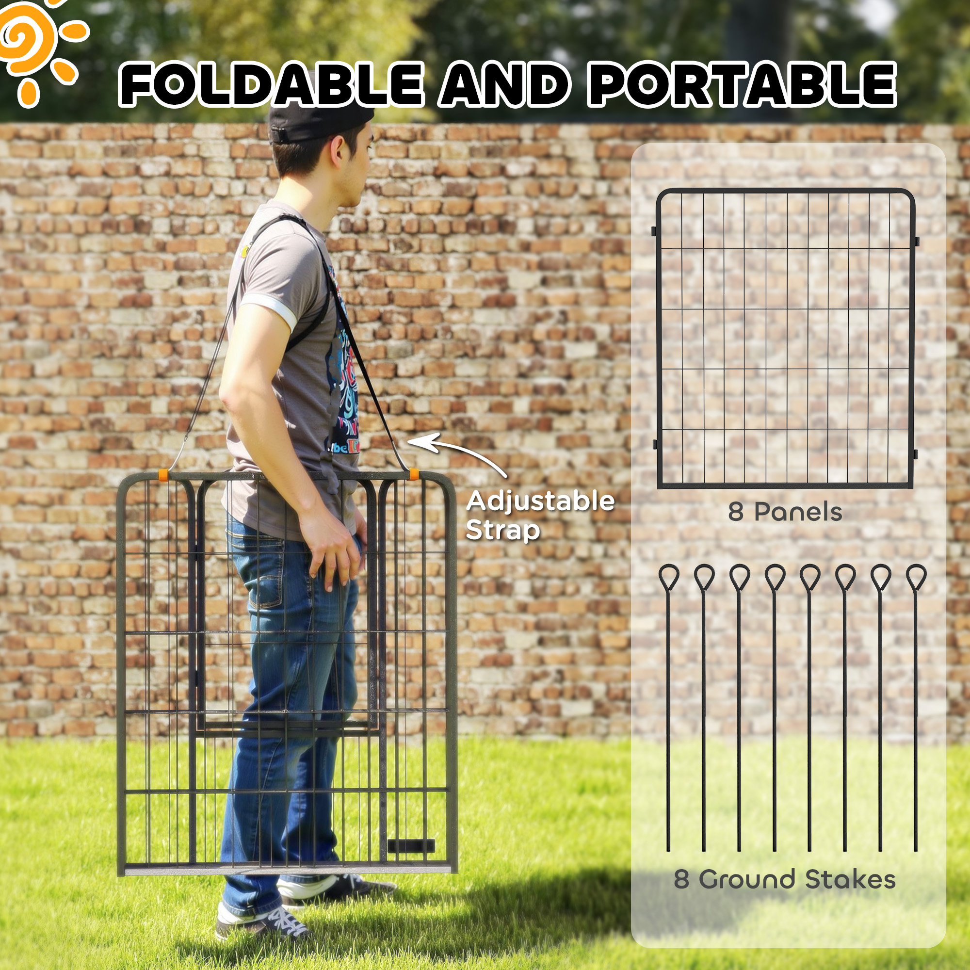 31.5" Dog Playpen Indoor Outdoor, Portable Foldable 8 Panels Pet Playpen with Door & Strap for Medium Dogs