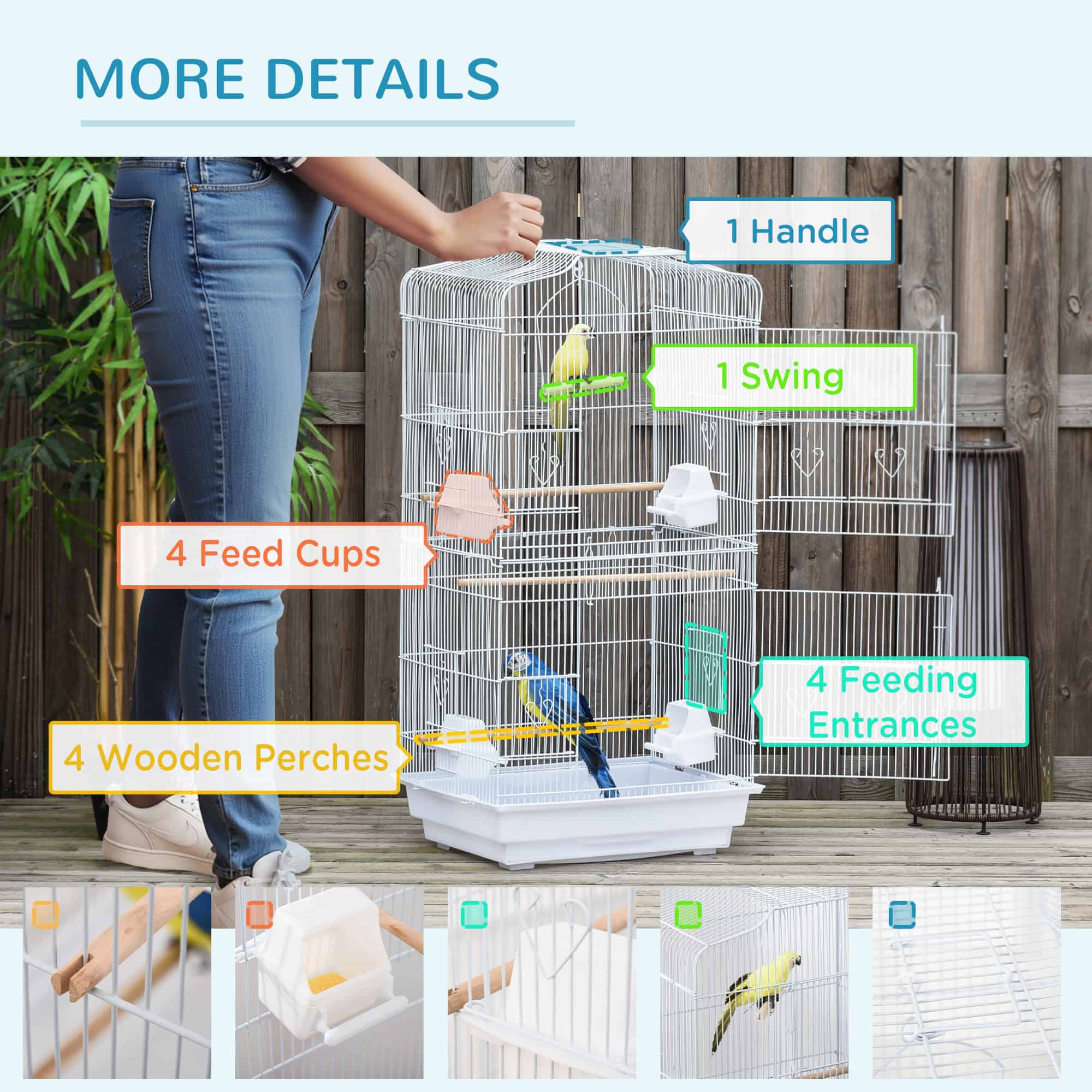 36" Bird Cage, Macaw Play House, Cockatoo, Parrot, Finch Flight Cage, 2 Doors, Perch 4 Feeder Pet Supplies, White