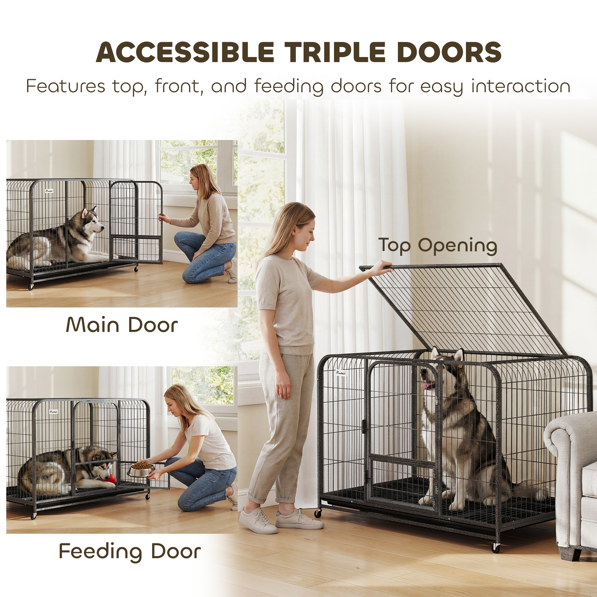 48 Inch Heavy Duty Dog Crate, Large Metal Dog Cage with Lockable Wheels and Removable Tray - Image 5