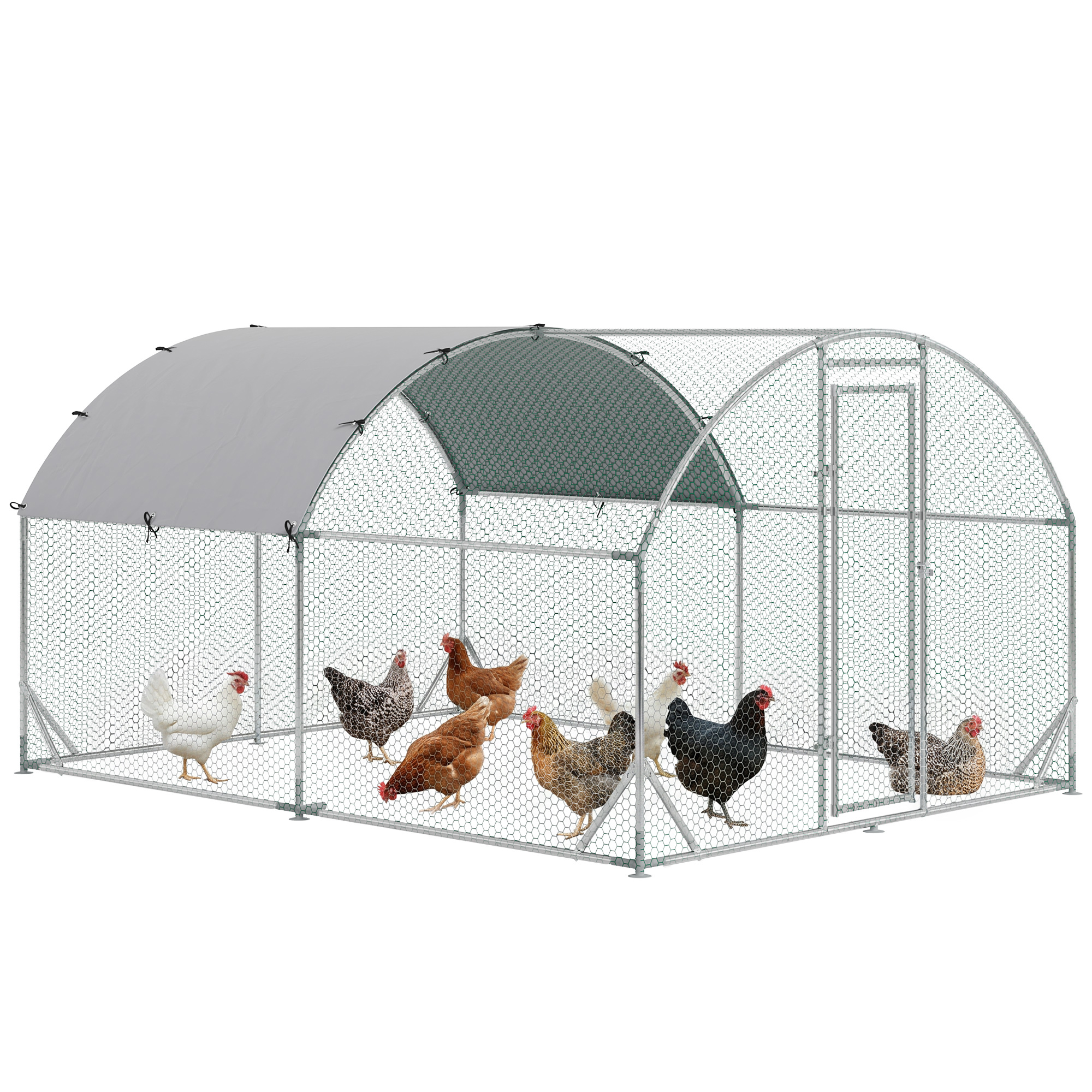 Galvanized Large Metal Chicken Coop Cage Walk-in Enclosure Poultry Hen Run House Playpen Rabbit Hutch with Cover for Outdoor Backyard 9.2' x 12.5' x 6.5' Silver