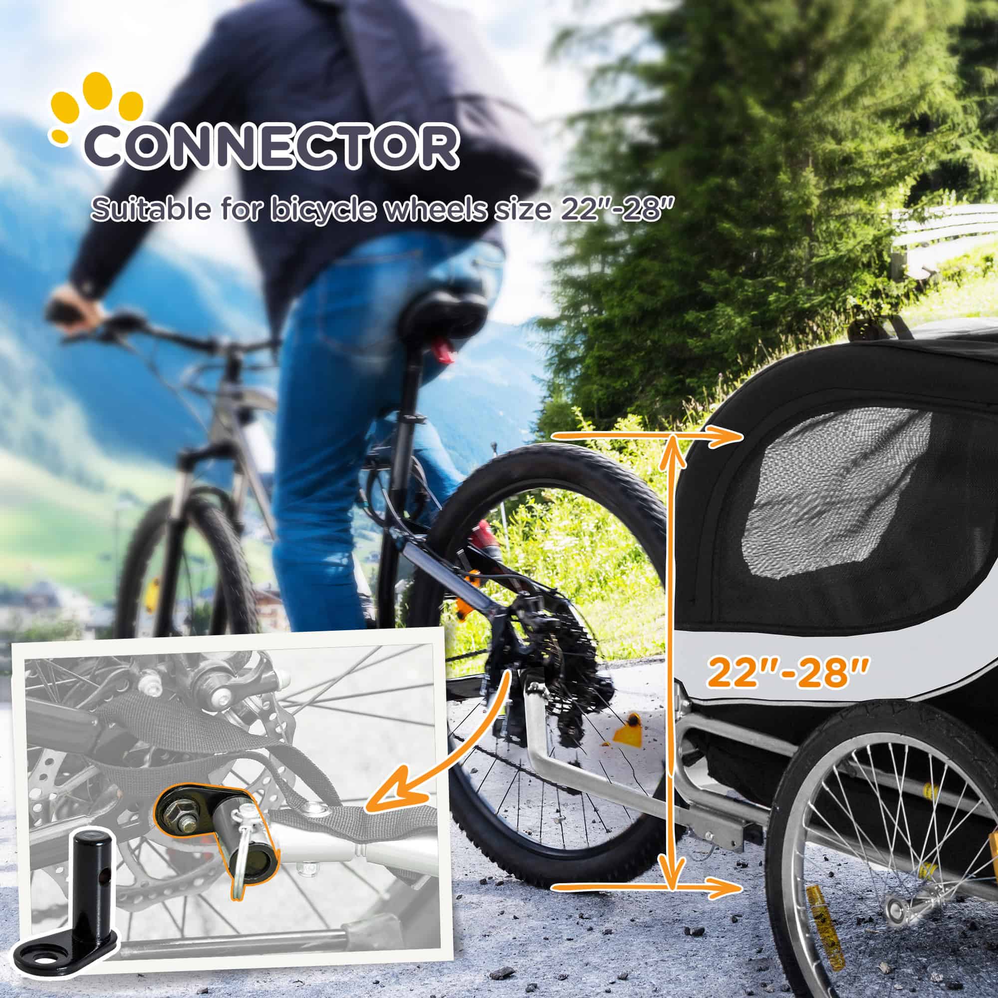 Dog Bike Trailer, Pet Cart Bicycle, Wagon Cargo Carrier Attachment with Hitch, Reflectors, Flag for Small Medium Dogs, Pet Wheelchair for Travelling, White