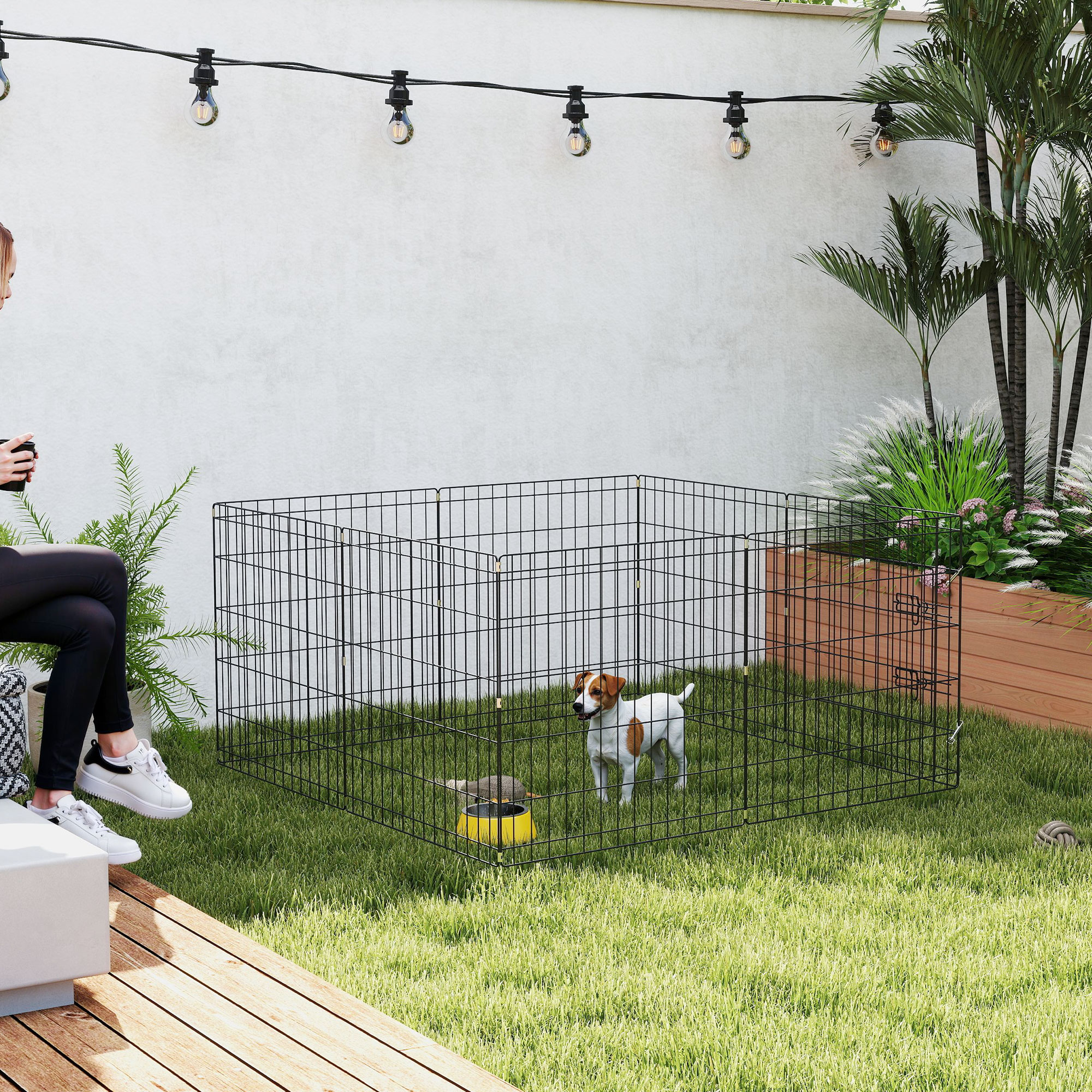 8 Panels Foldable Dog Playpen with Bottom Pad & Top Cover, 24" High