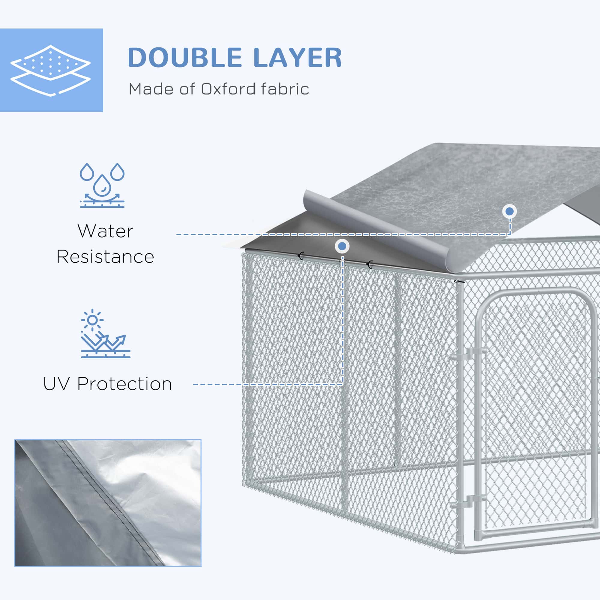 Outdoor Dog Kennel with Roof, Dog Run with Waterproof & UV-Resistant Cover, Secure Lock, for Backyard & Patio, 7.5' x 7.5' x 5.7' - Image 5