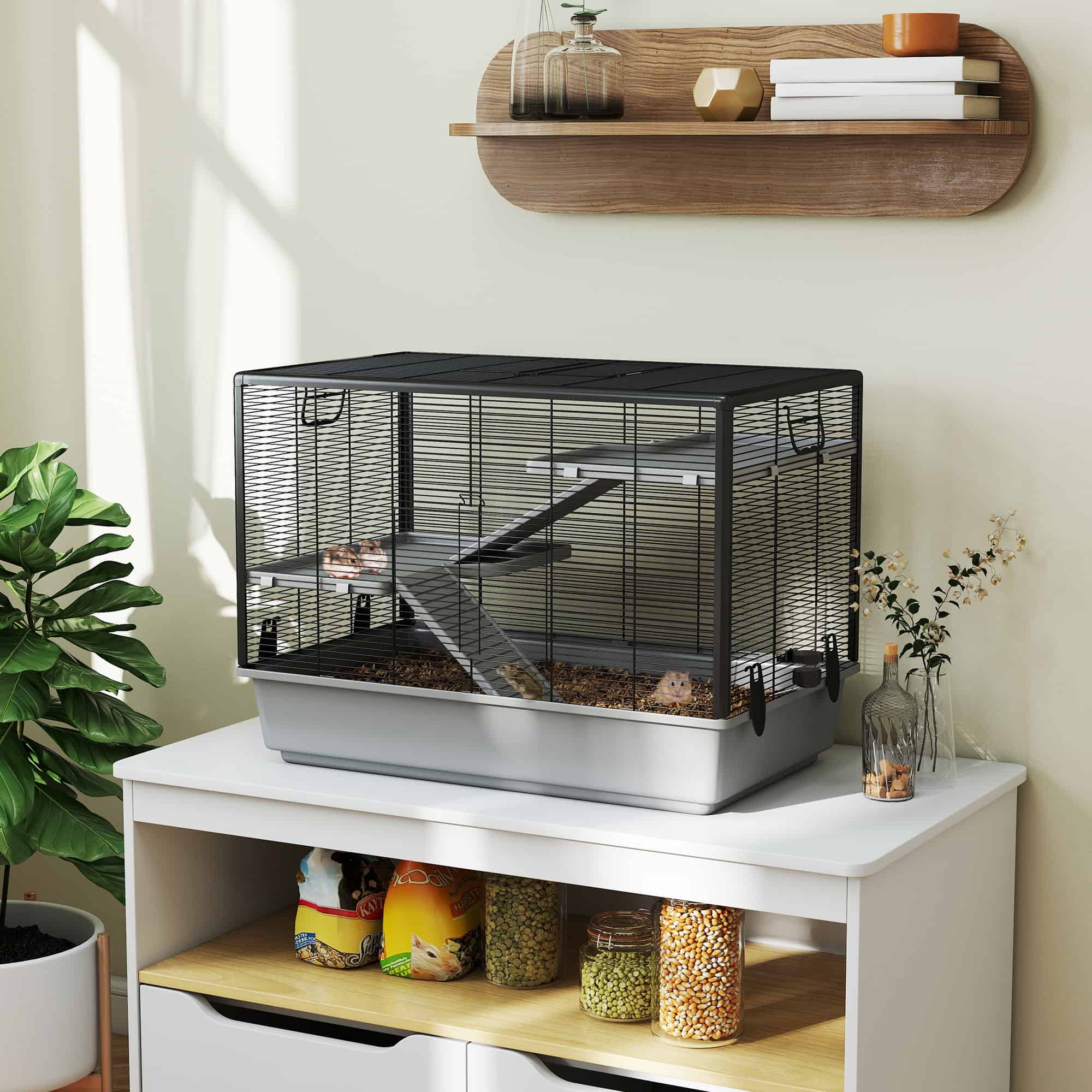 3-tier Hamster Cage, Guinea Pig Cage with Accessories Food Dish Water Bottle, Ramps, 31.5"x19"x 23", Grey