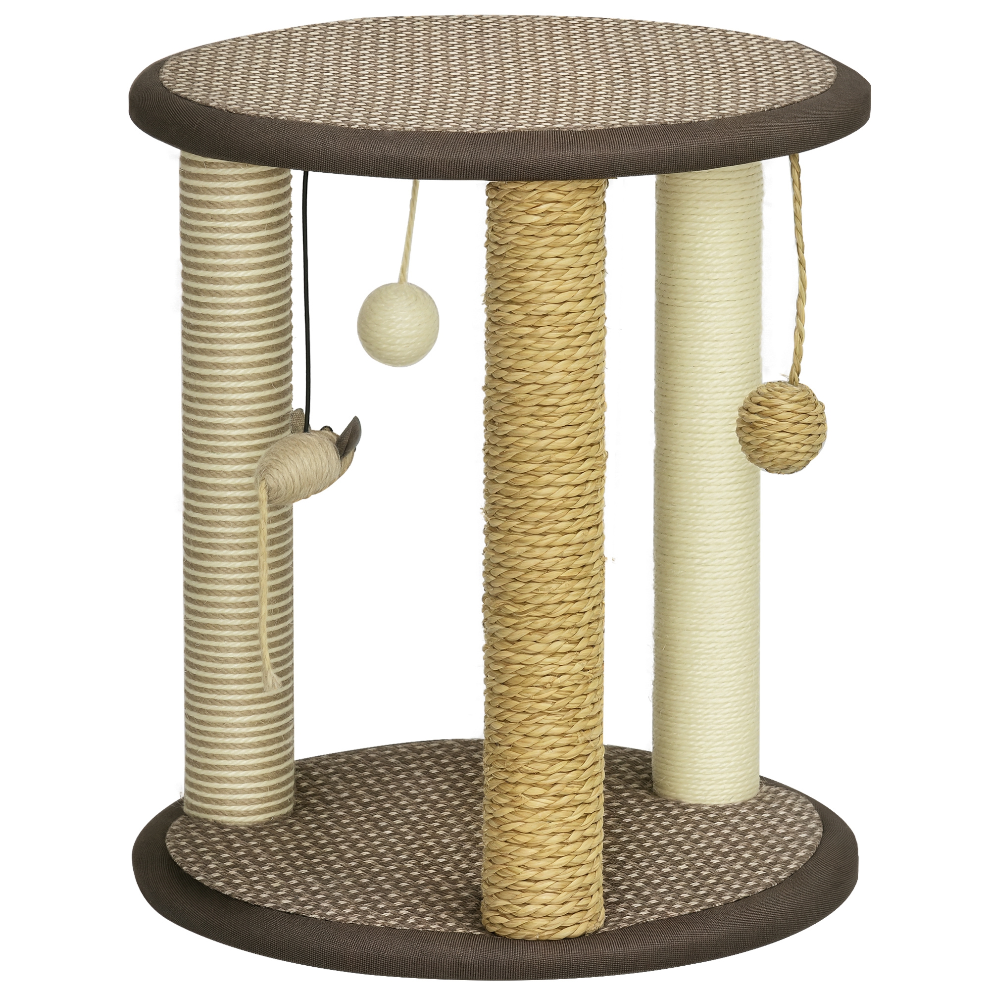17" Cat Tree, Kitty Activity Centre with Hanging Toys, Cat Tower with Jute, Sisal, Seagrass Scratching Post, Brown