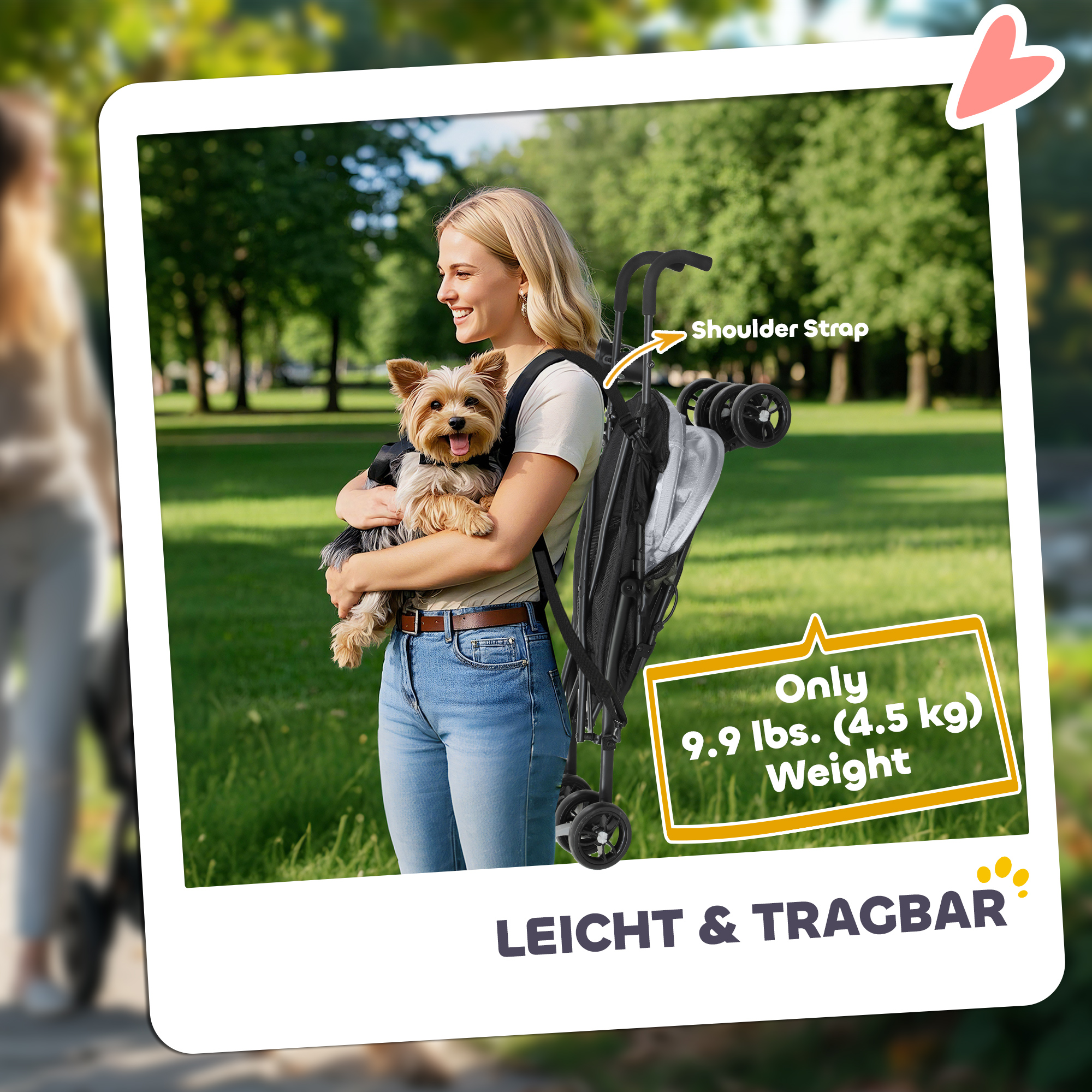Foldable Dog Stroller, Lightweight Dog Pram w/ Shoulder Strap, Storage Bag, Cup Holder, Light Grey