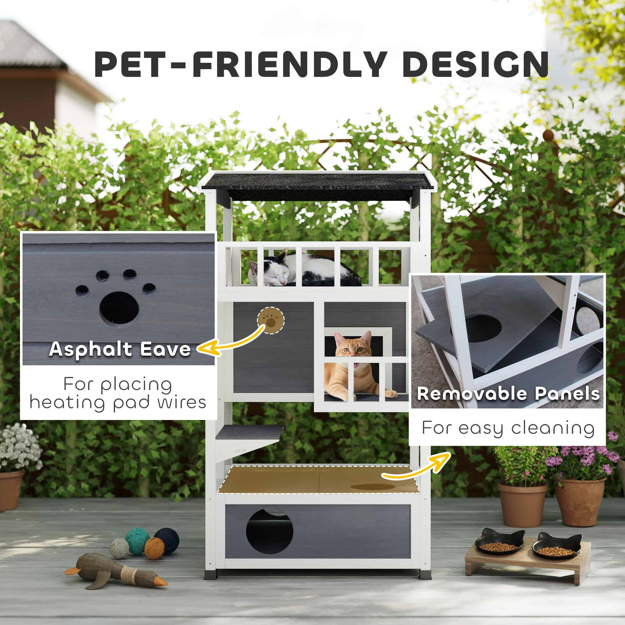 4-Floor Wood Outdoor Cat House Catio for Cats with Condo, Fun Entrances, Perch, Grey - Image 7