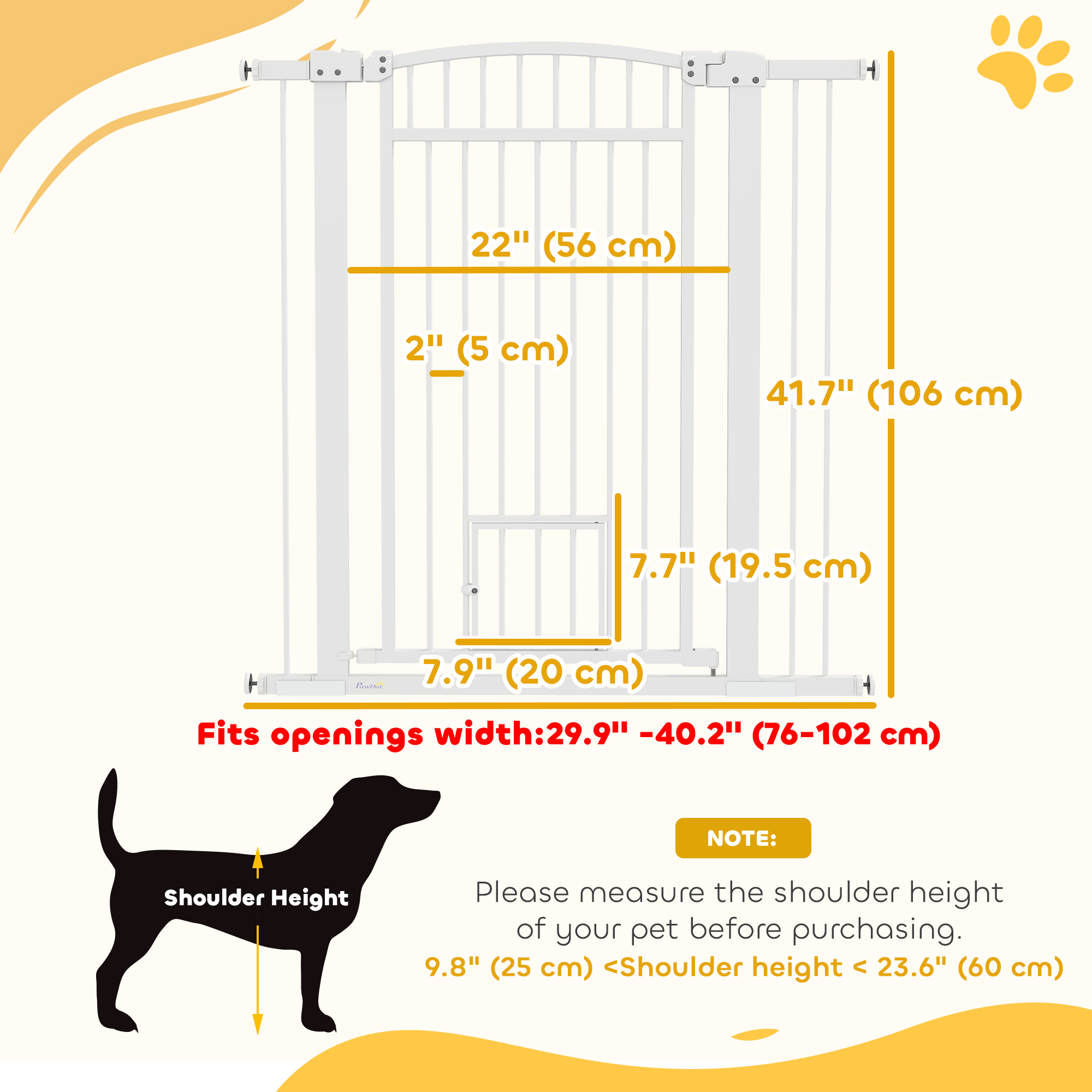 30"-41" Extra Wide Pet Gate with Small Door, 42" H Dog Gate with 3-Inch and 5.5-Inch Extension Kit