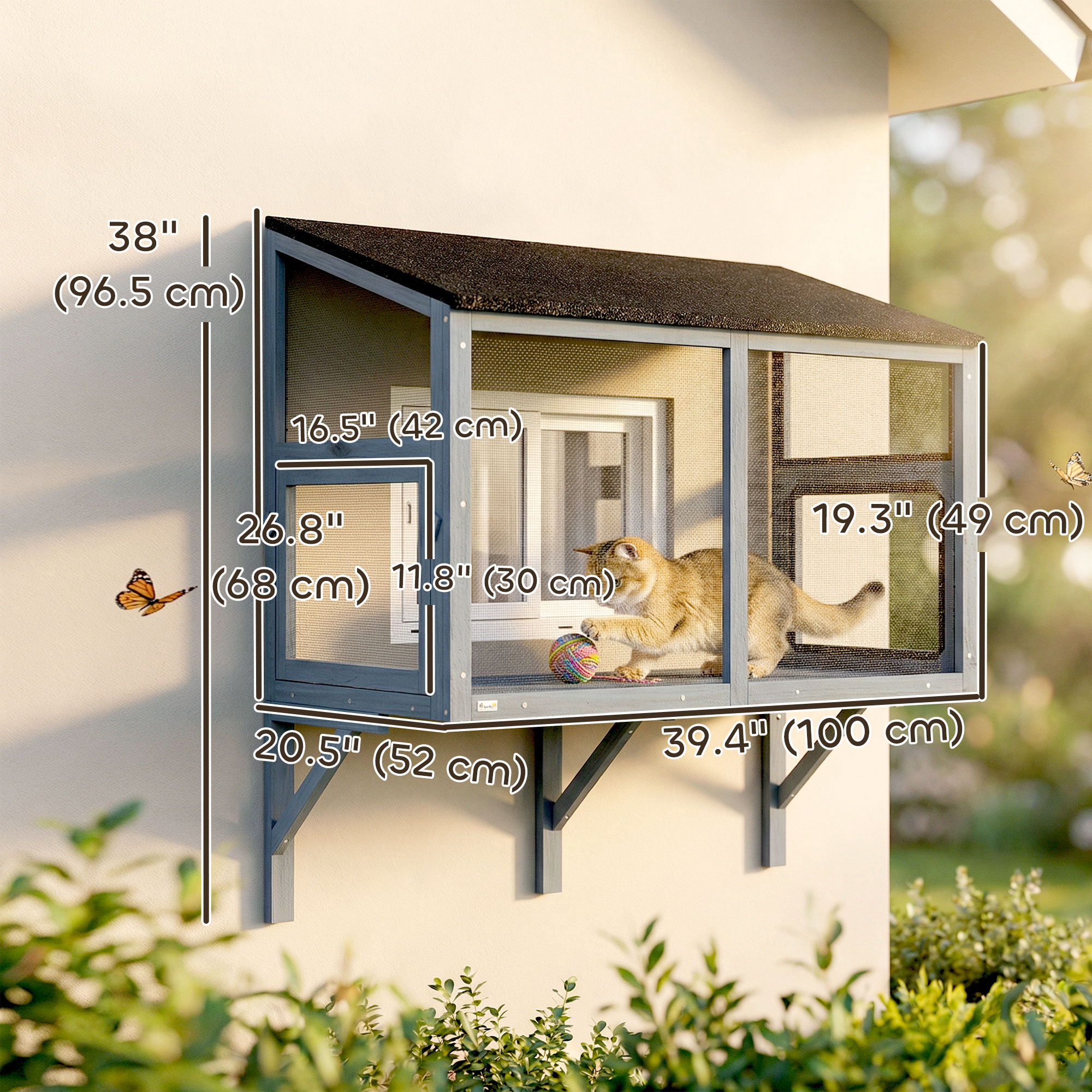 Catio Outdoor Cat Enclosure Expandable Wooden Cat House with 2 Doors for Window, 39.4"L