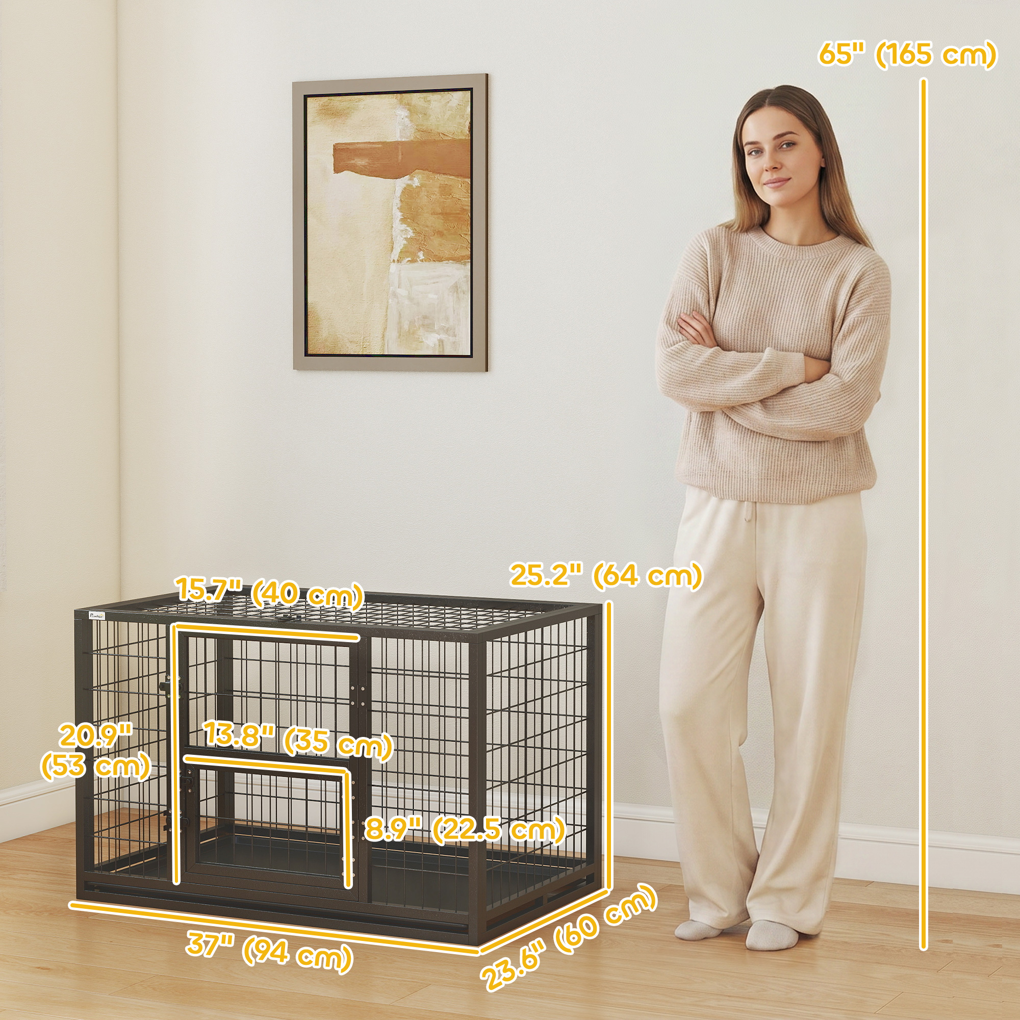37 Inch Heavy Duty Dog Crate, Large Metal Dog Kennel with Removable Tray, 3 Doors and Secure Lock