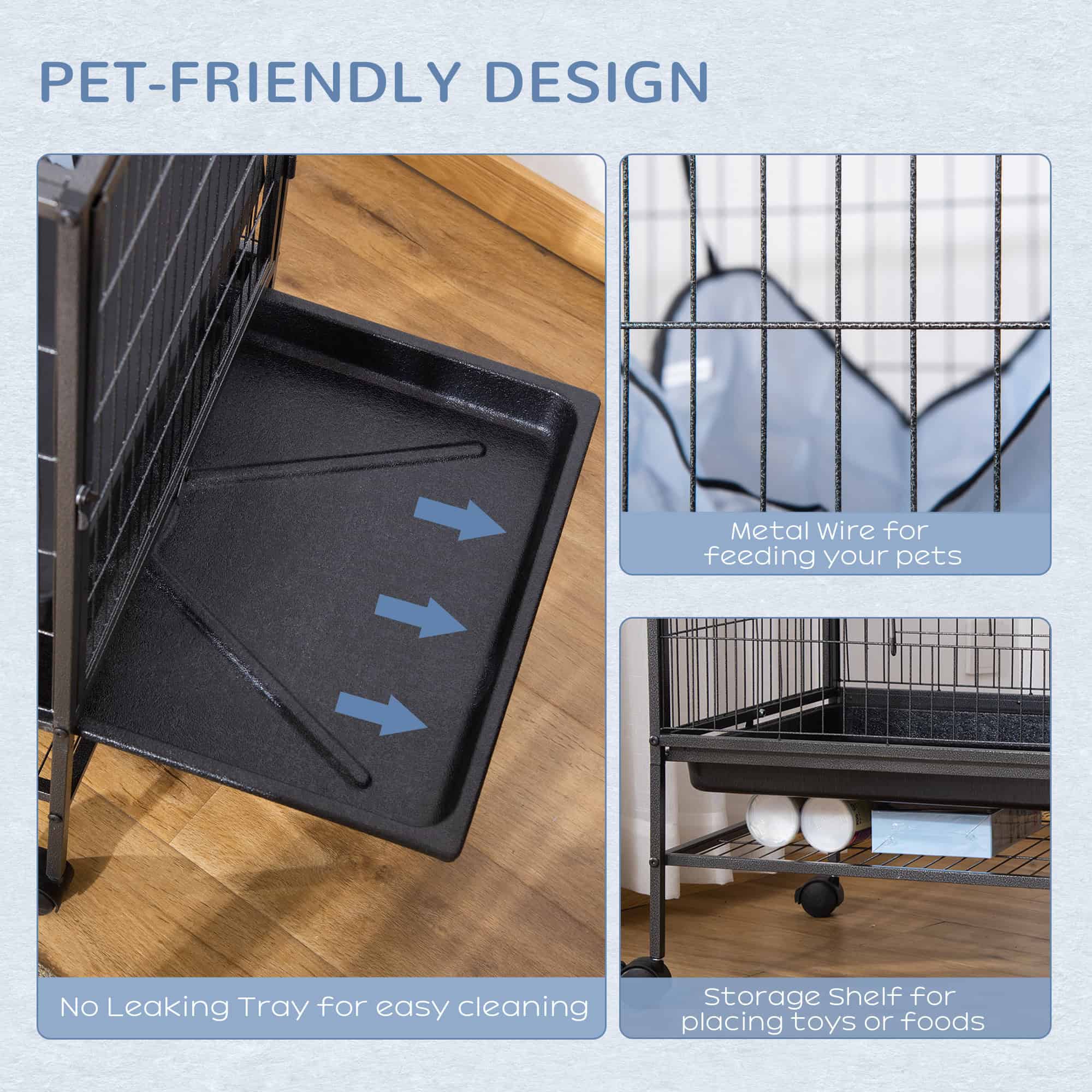 Small Animal Cage with Hammock, 3-Tier Ferret Cage Removable Tray