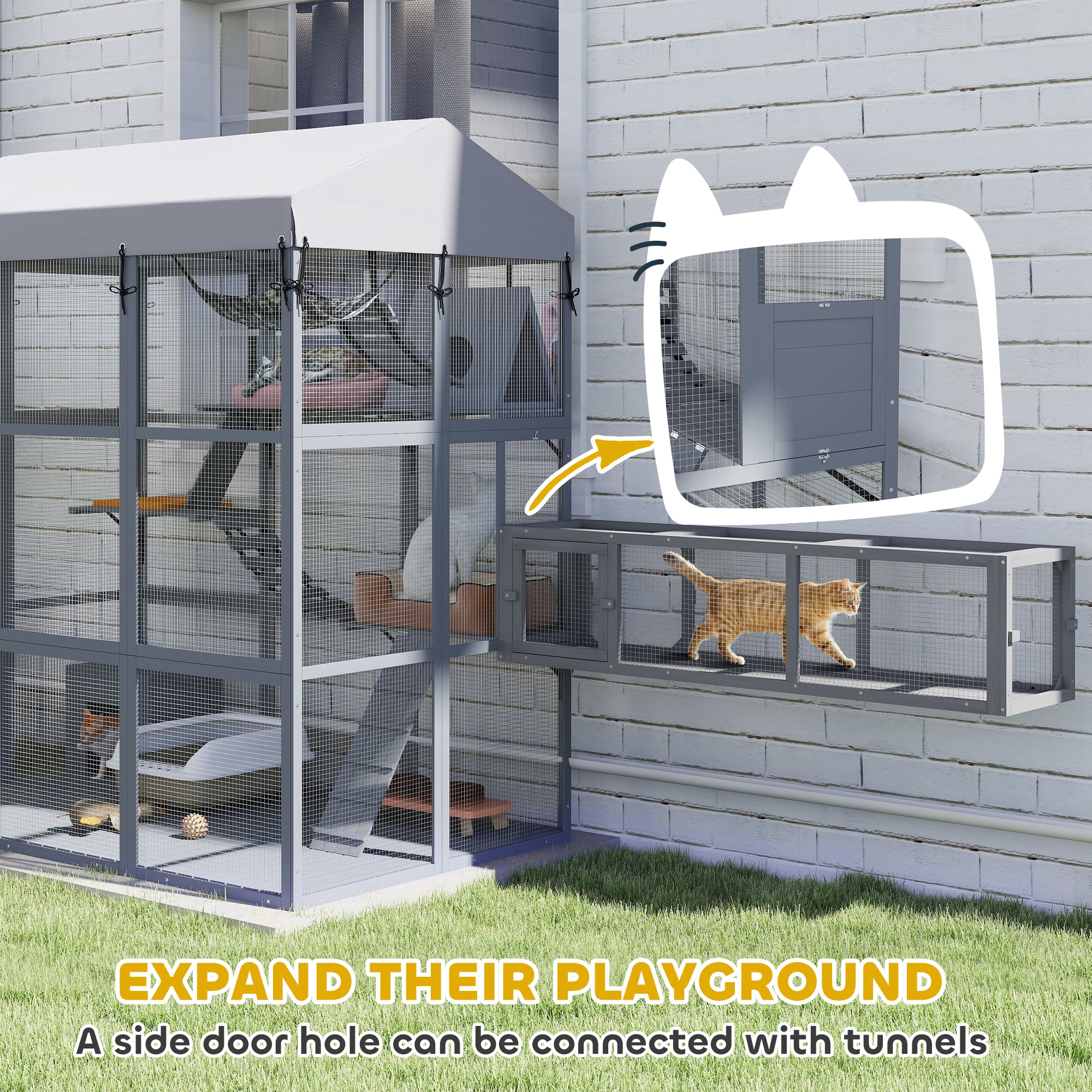 81"H Catio Outdoor with Floor to Prevent Escaping & Easy Cleaning, for 2-4 Cats Kittens, Grey