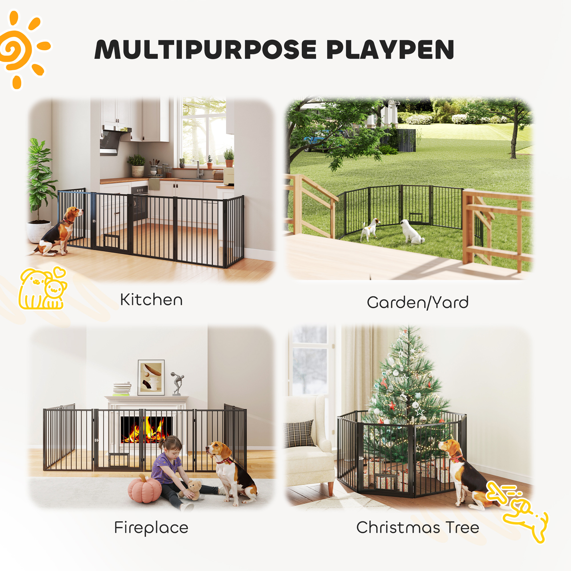 8 Panels Dog Playpen, Foldable Portable Pet Playpen with Door, for Small & Medium Dogs, 30"H
