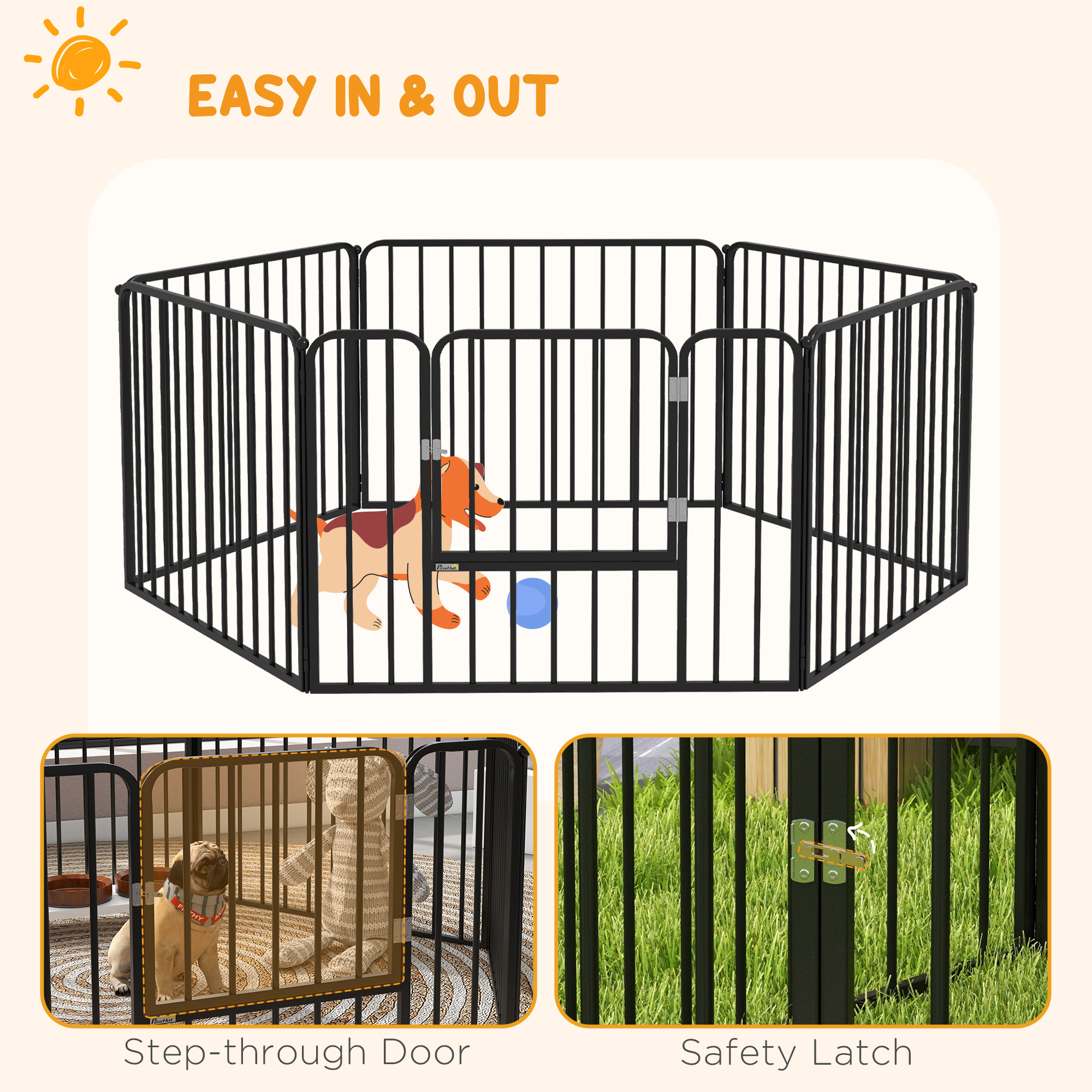 Dog Fence Outdoor 6 Panels 24" Height Indoor Steel Pet Exercise Pen DIY Design for Small Dogs