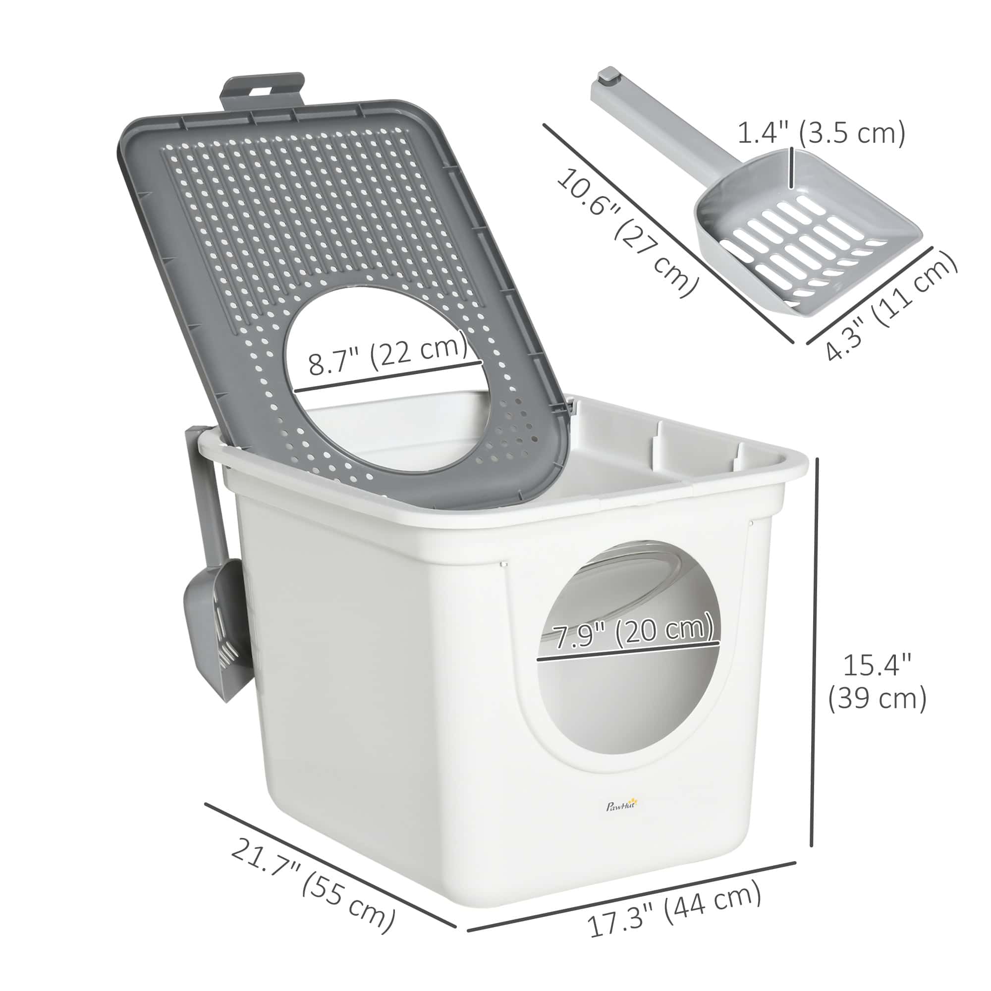 Enclosed Cat Litter Box, Easy Cleaning Kitty Litter Box with Front Entrance, Top Exit, Scoop, White - Image 3