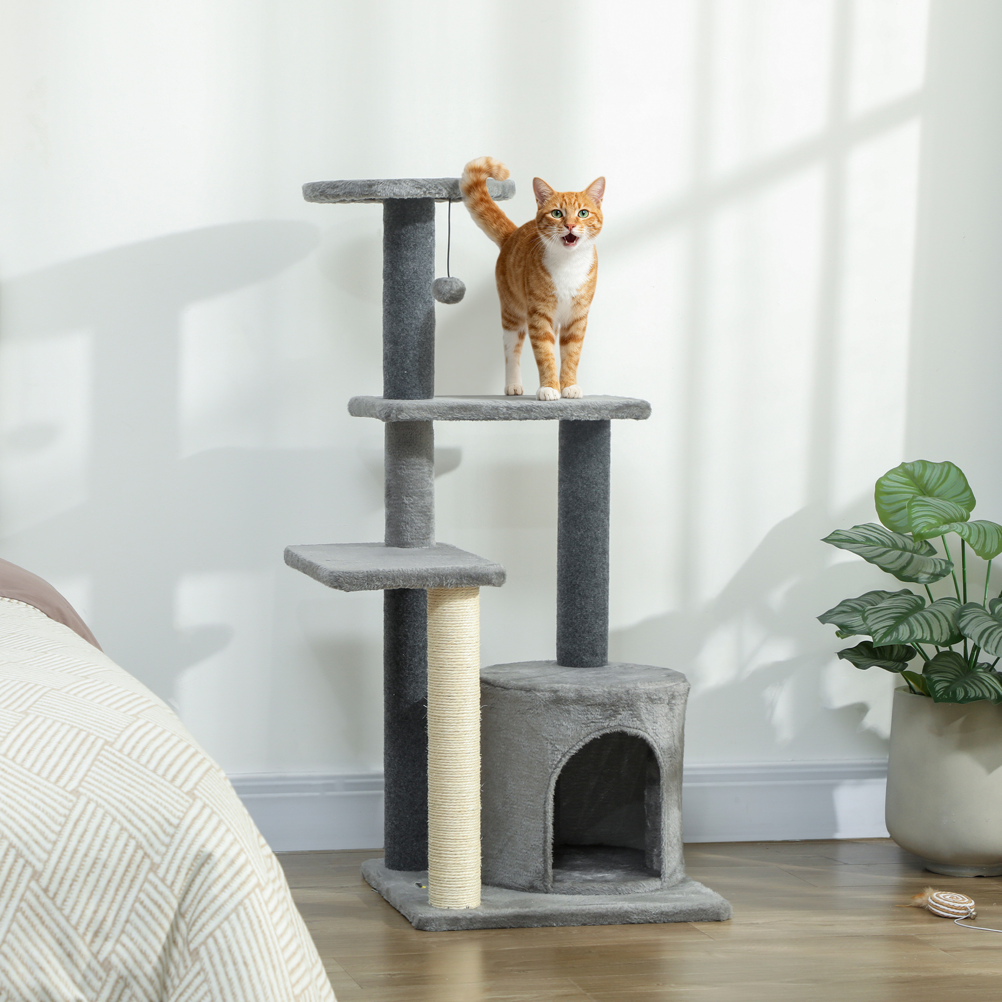 Cat Tree Cat Tower Multi-Level with Sisal Scratching Post for Kittens and Adults Grey Large 41"H