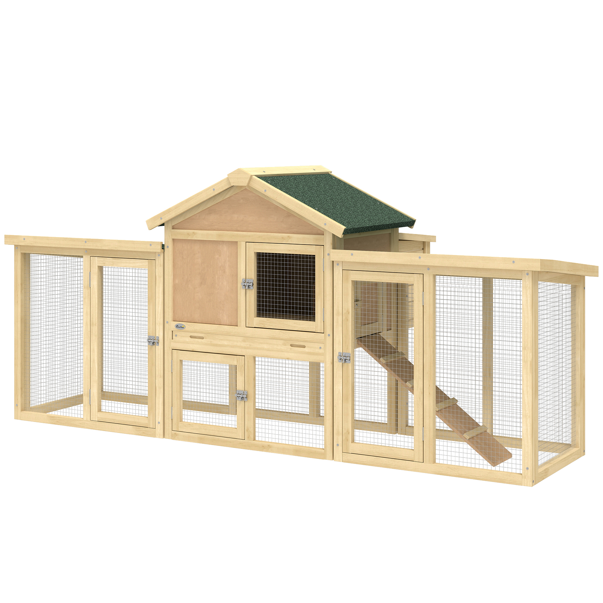 Wooden Chicken Coop, Outdoor Backyard Garden Large Rabbit Hutch with Nesting Box, Run, Ramp, Drawer