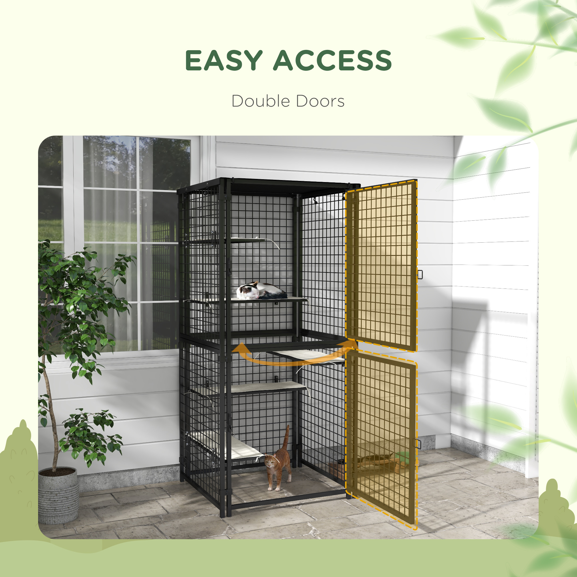 Cat Cage Multi-Level Catio Steel Outdoor Cat Enclosure w/ UV-and Water Resistant Cover, 5 Platforms, Soft Pads, Black