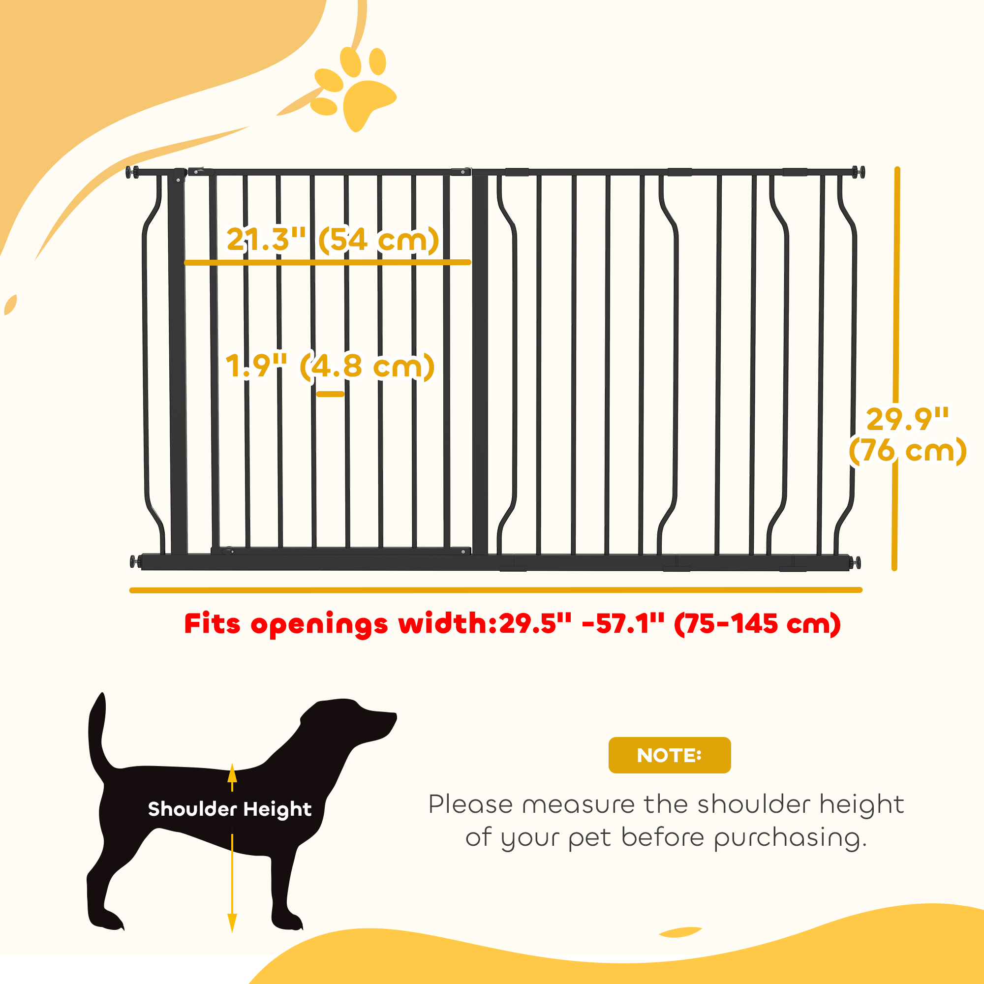 30"- 57" Easy Install Pet Gate w/ Door & Double Locking System, Extra Wide Dog Gate for Stairs, Hallways, Black