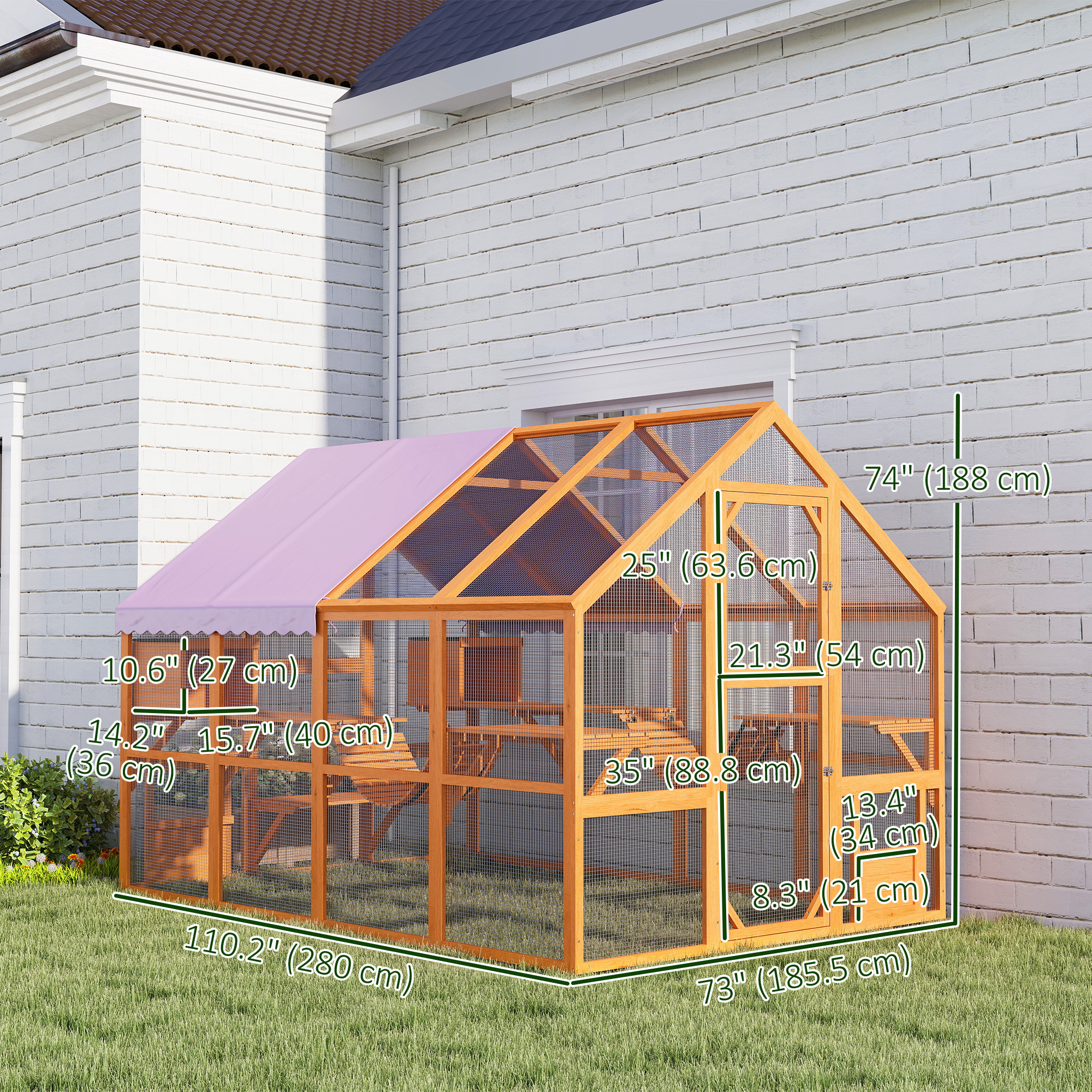 Outdoor Cat Enclosure Wooden Feral Cat House w/ Weatherproof Canopy, Bridges, Resting Boxes, Platforms, for 3-6 Cats