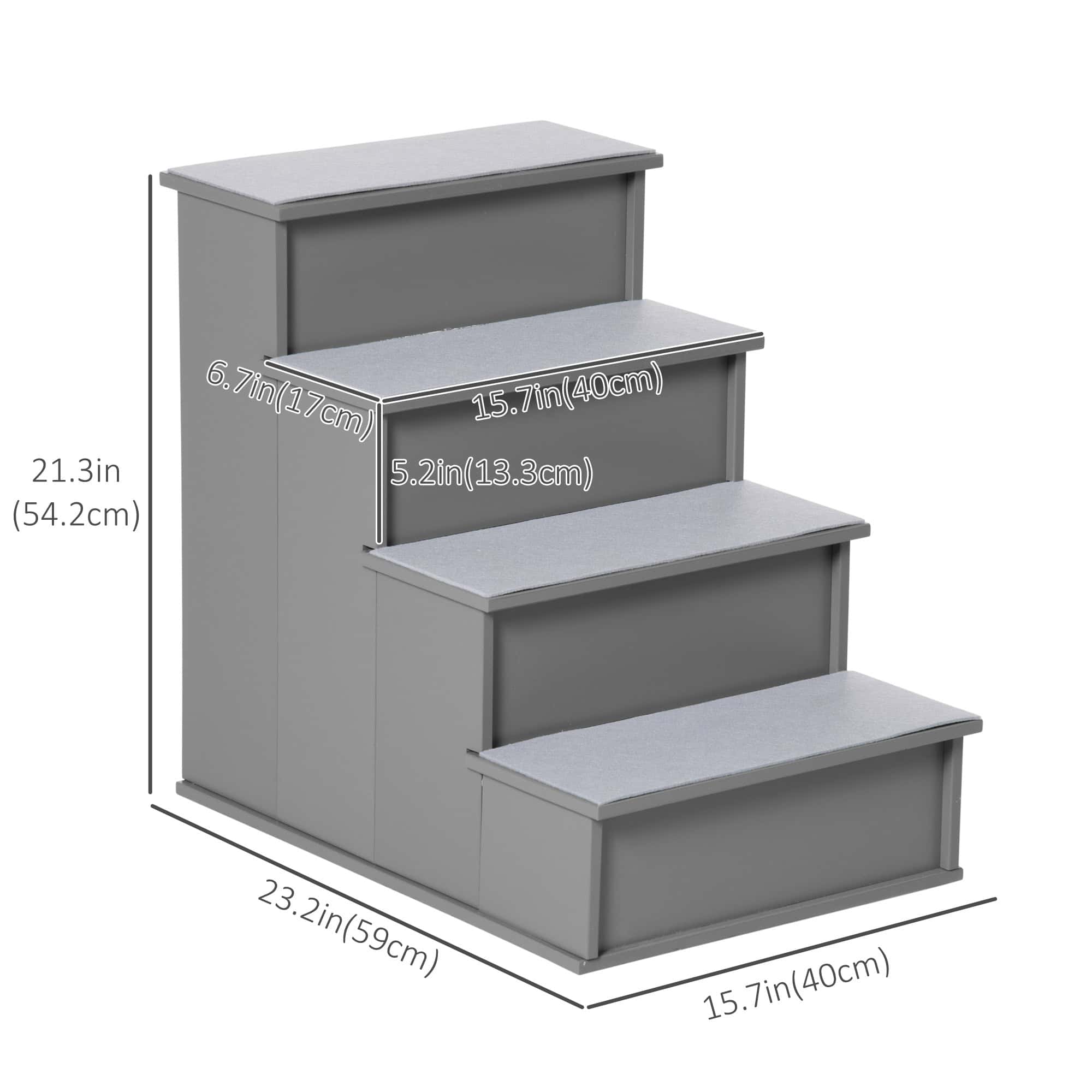 Dog Steps Pet Stairs for Bed Cat Ladder for Couch with Non-Slip Carpet, 15.7" x 23.2" x 21.3", Grey