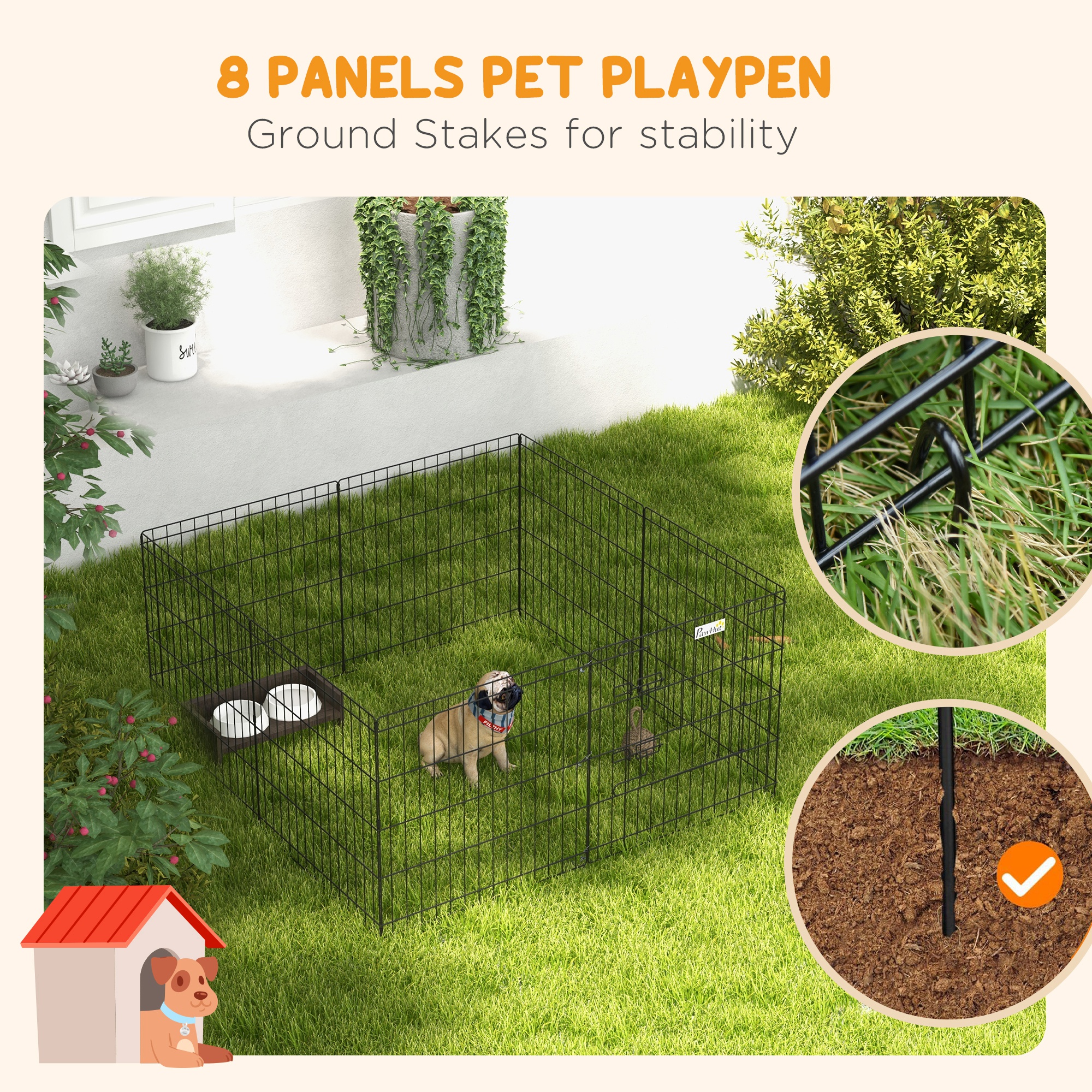 24inch Foldable Metal Exercise Pet Playpen Yard Dog Puppy Kennel Cage 8 Panel